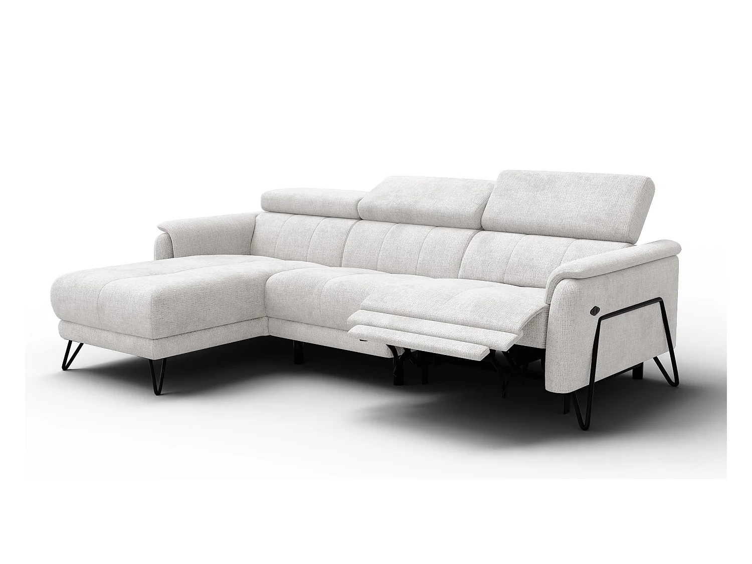 Canapé d'angle 4 places RODEN avec Relax, tissu crème