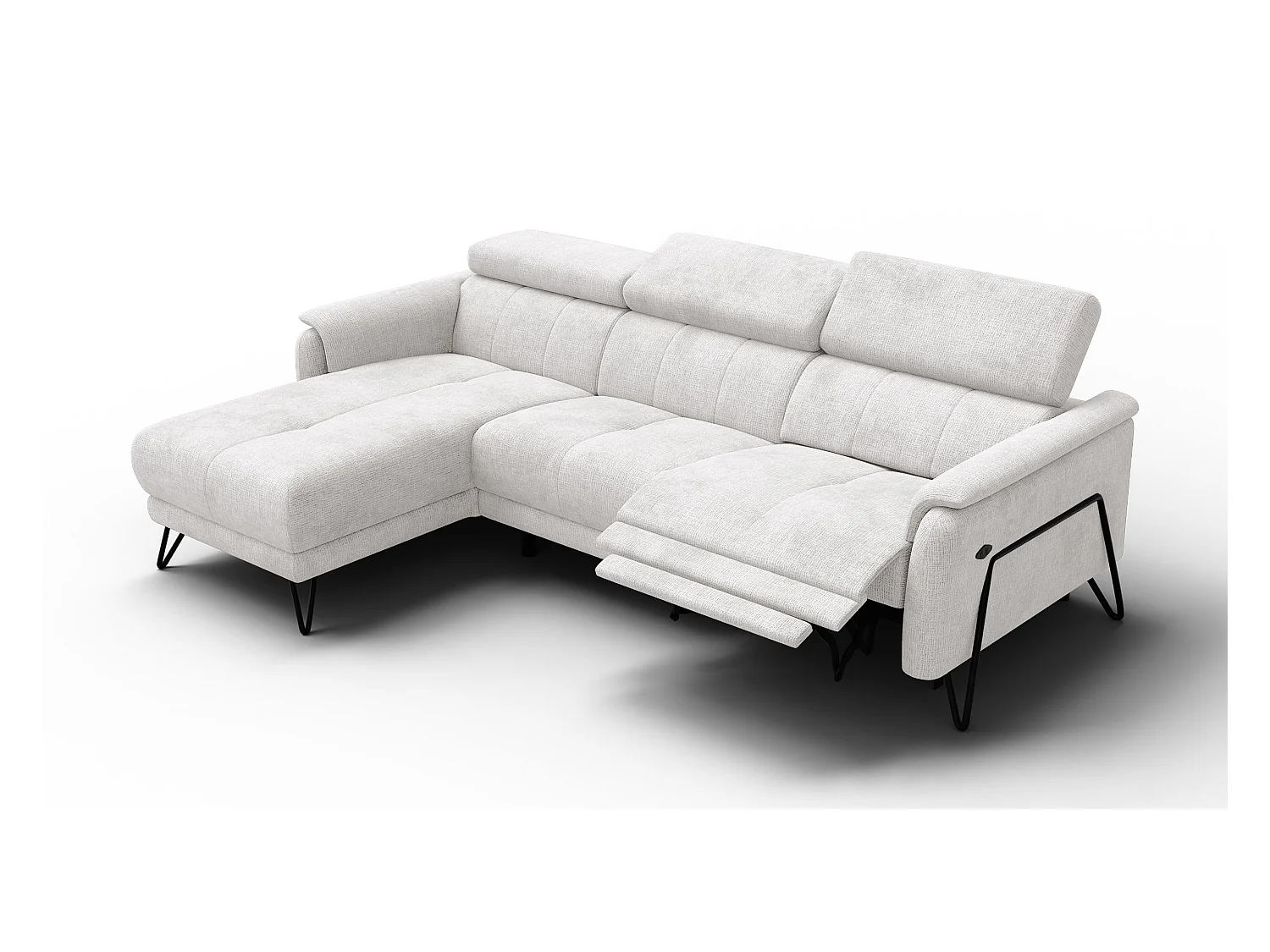 Canapé d'angle 4 places RODEN avec Relax, tissu crème