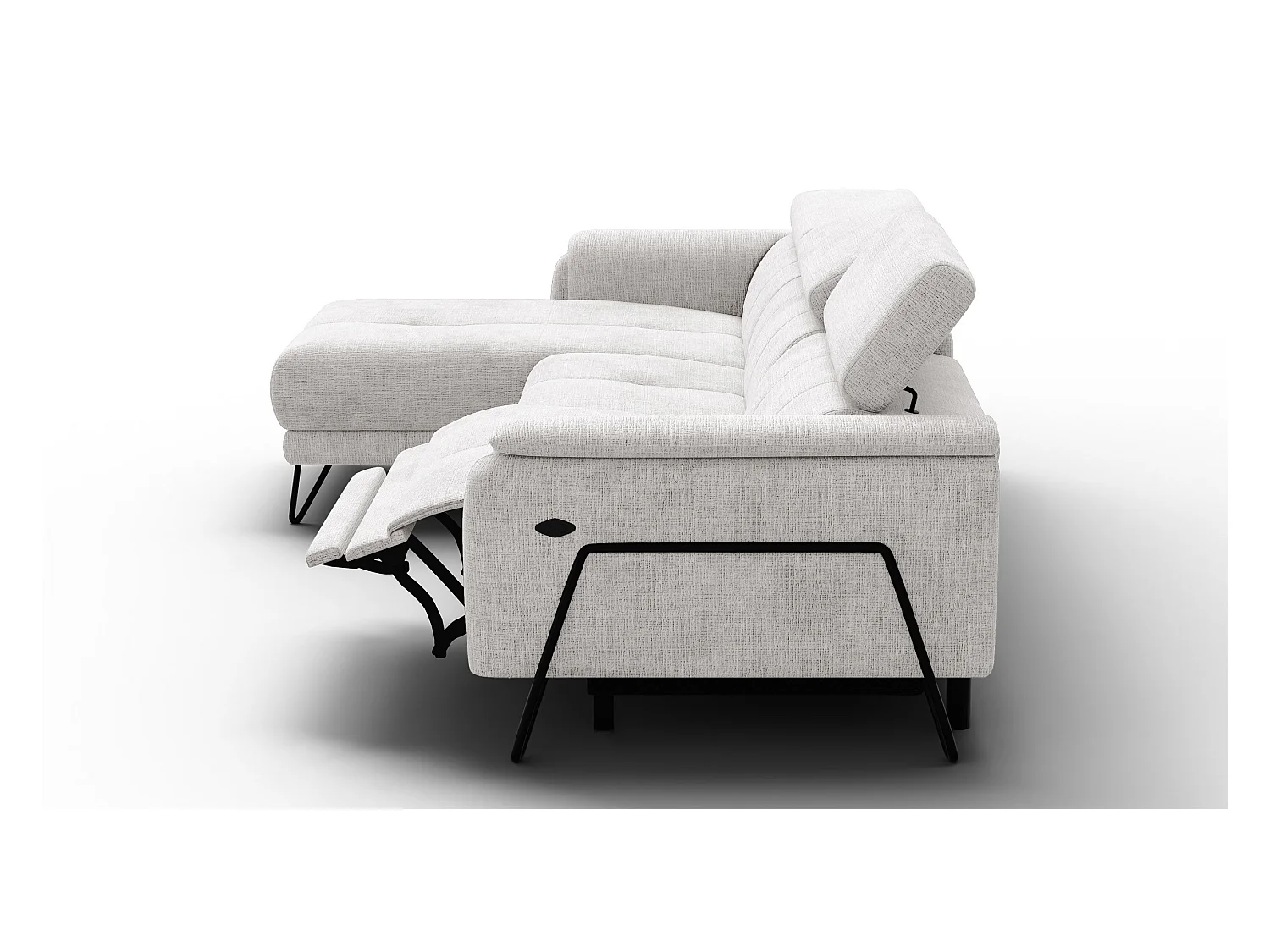 Canapé d'angle 4 places RODEN avec Relax, tissu crème