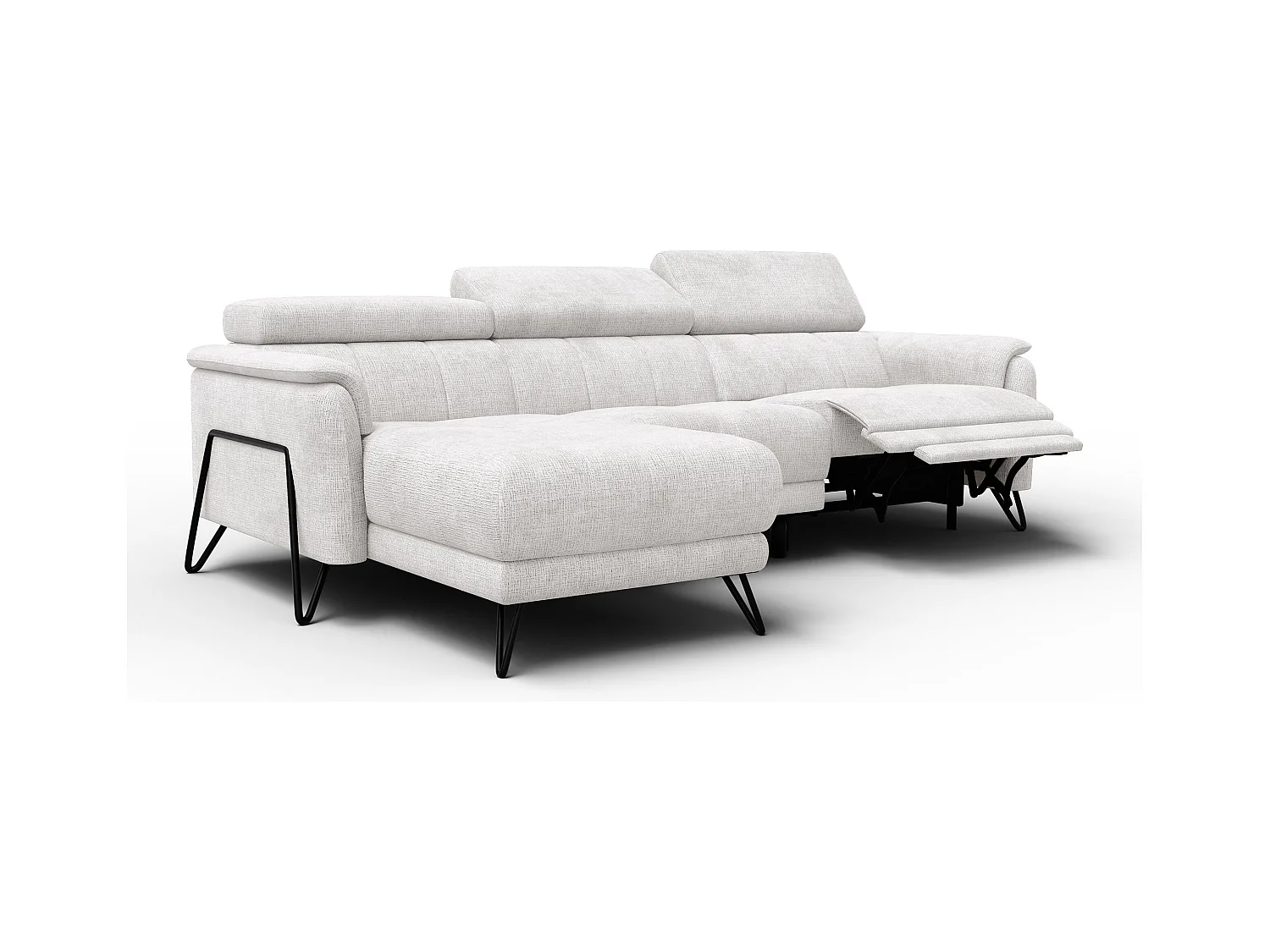 Canapé d'angle 4 places RODEN avec Relax, tissu crème