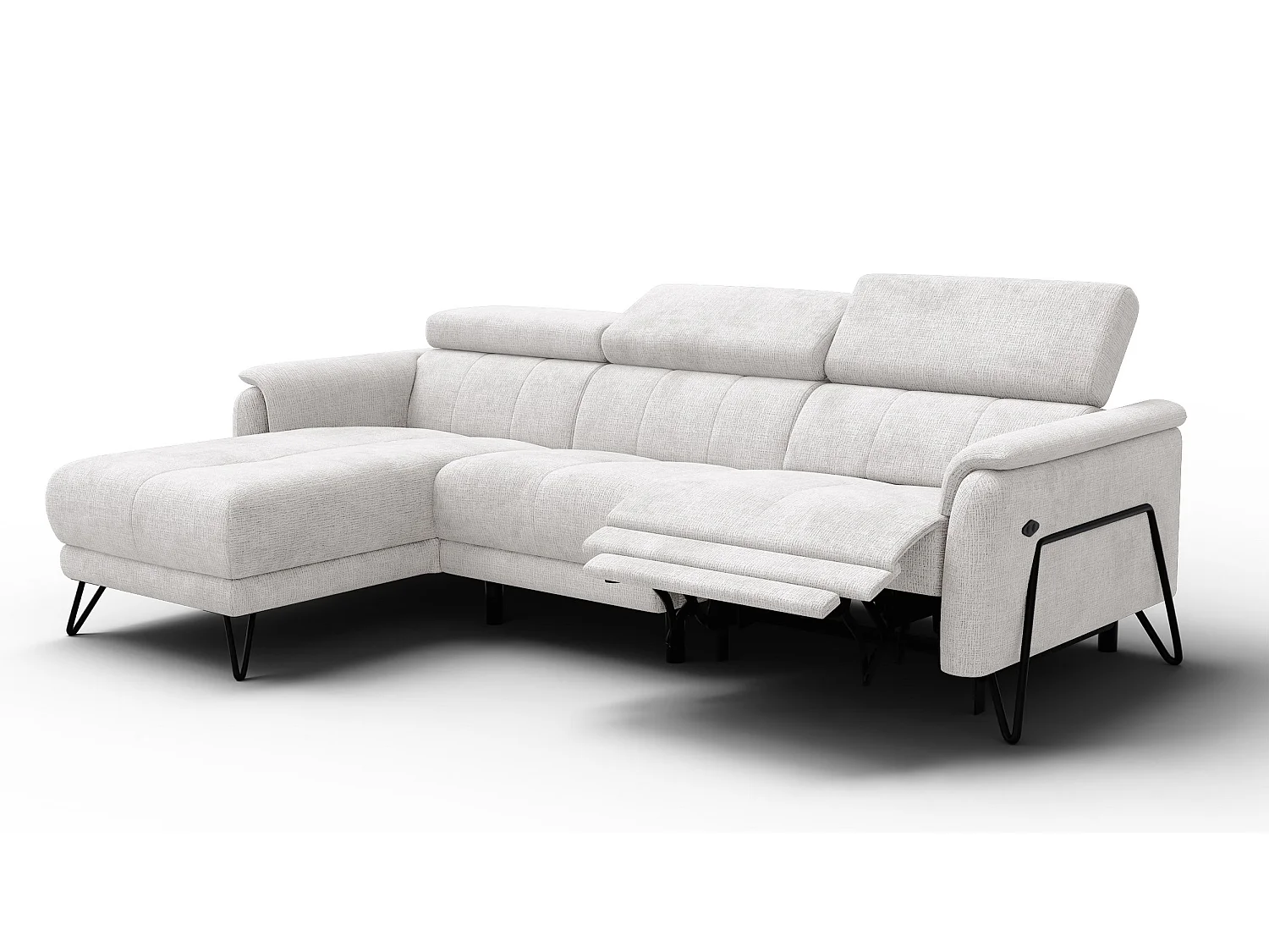 Canapé d'angle 4 places RODEN avec Relax, tissu crème