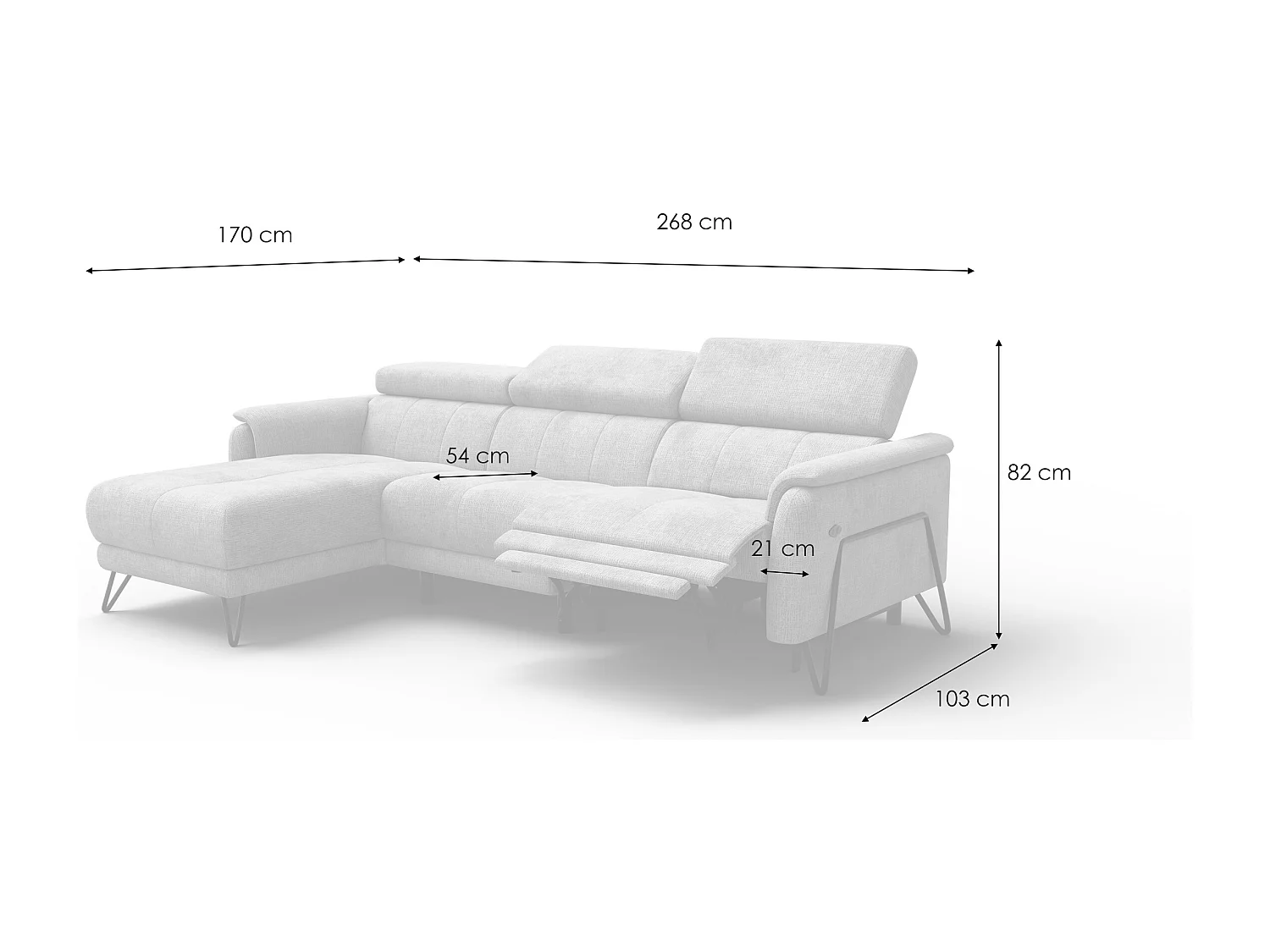 Canapé d'angle 4 places RODEN avec Relax, tissu crème