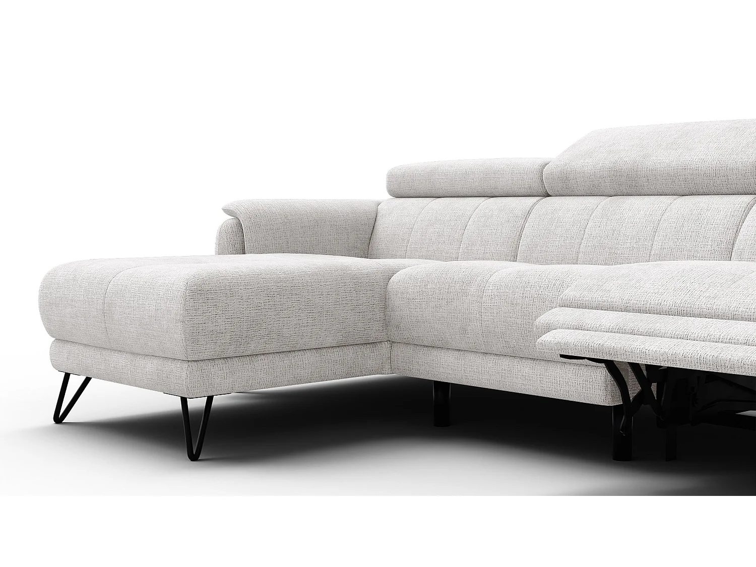 Canapé d'angle 4 places RODEN avec Relax, tissu crème