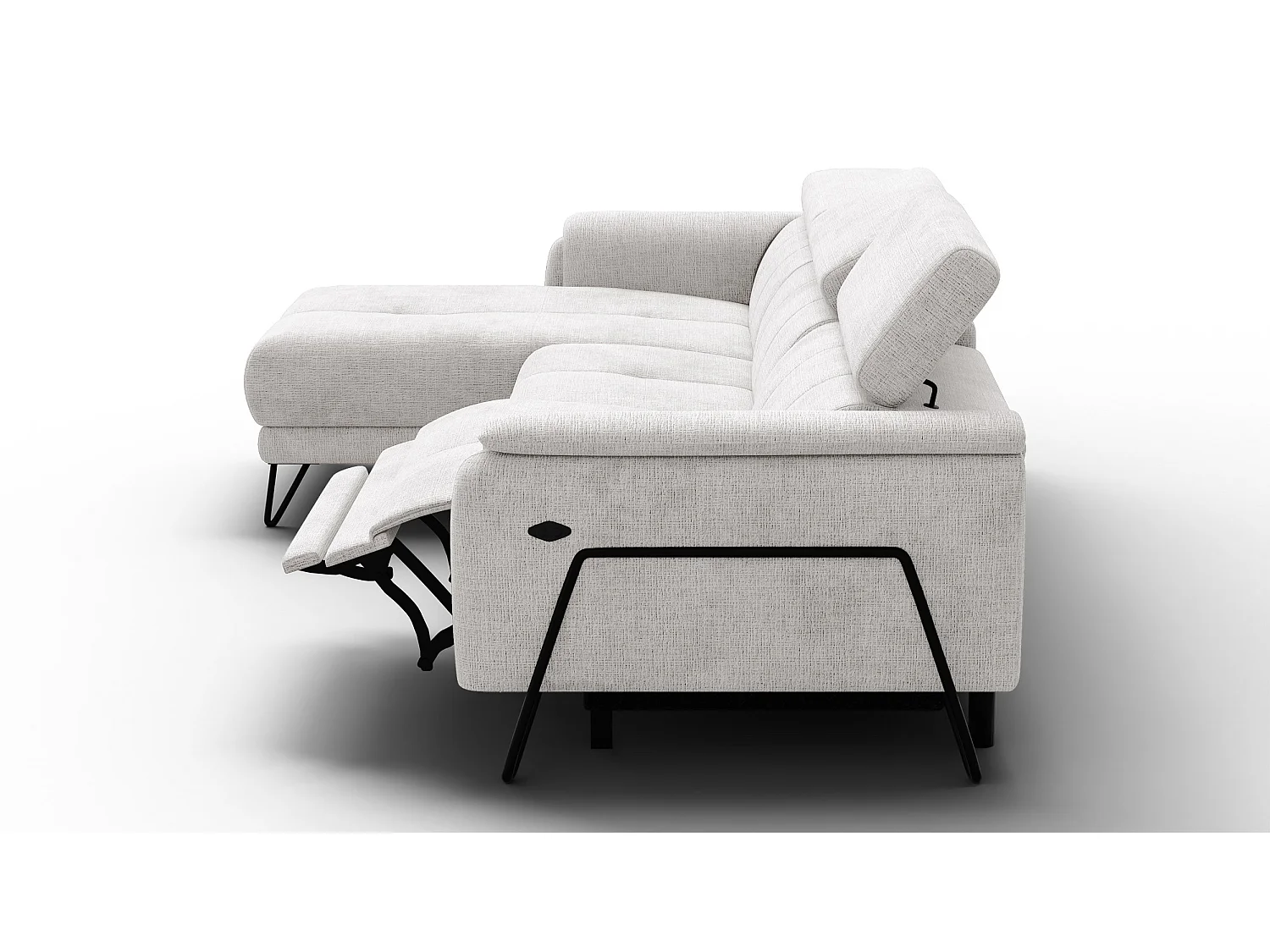 Canapé d'angle 4 places RODEN avec Relax, tissu crème