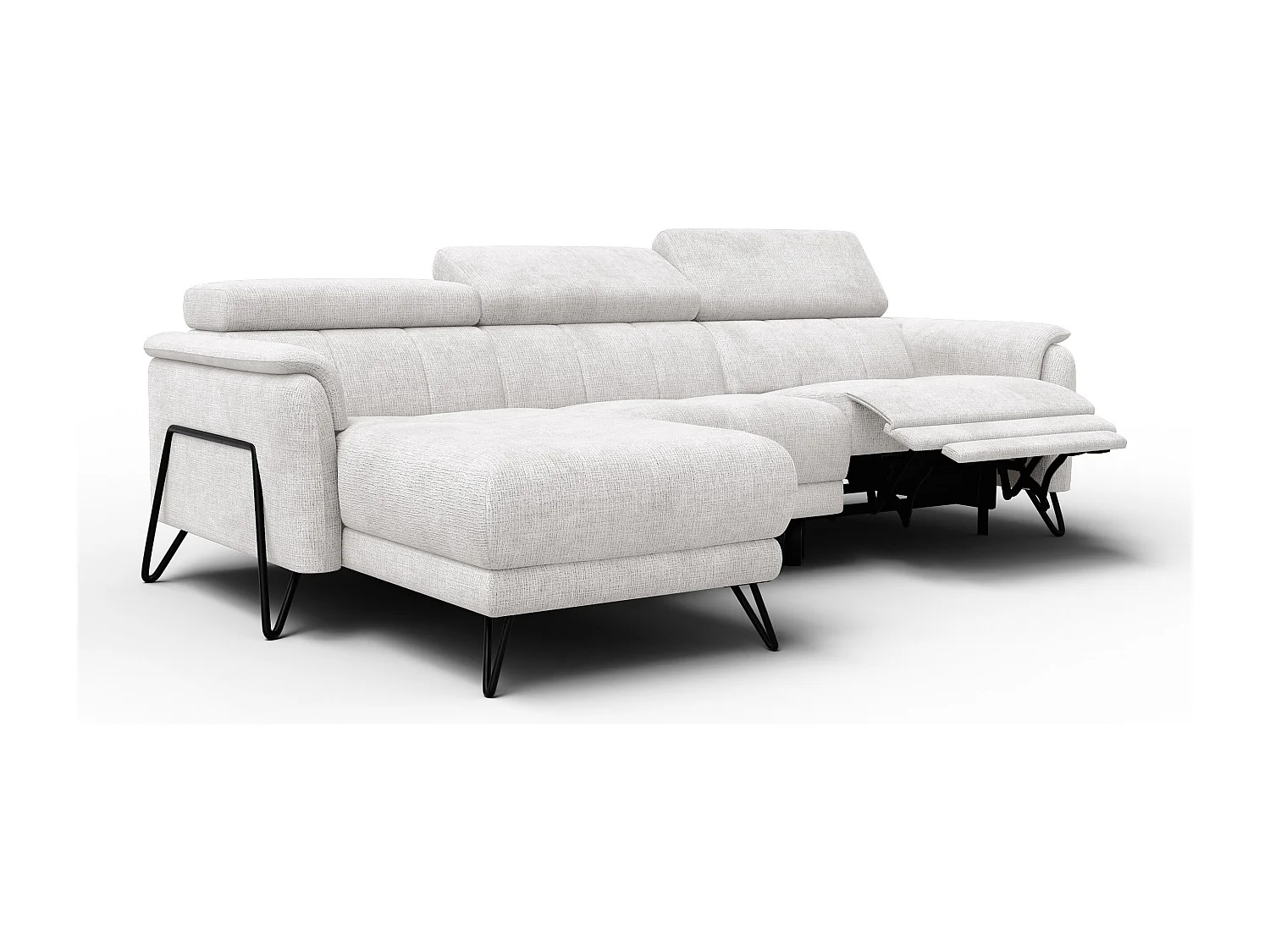 Canapé d'angle 4 places RODEN avec Relax, tissu crème