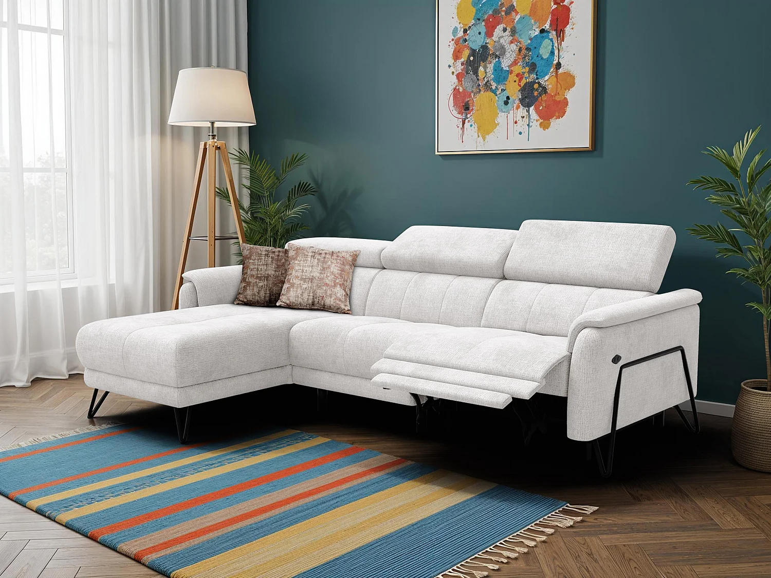 Ecksofa 4-Sitzer mit Relax RODEN, creme