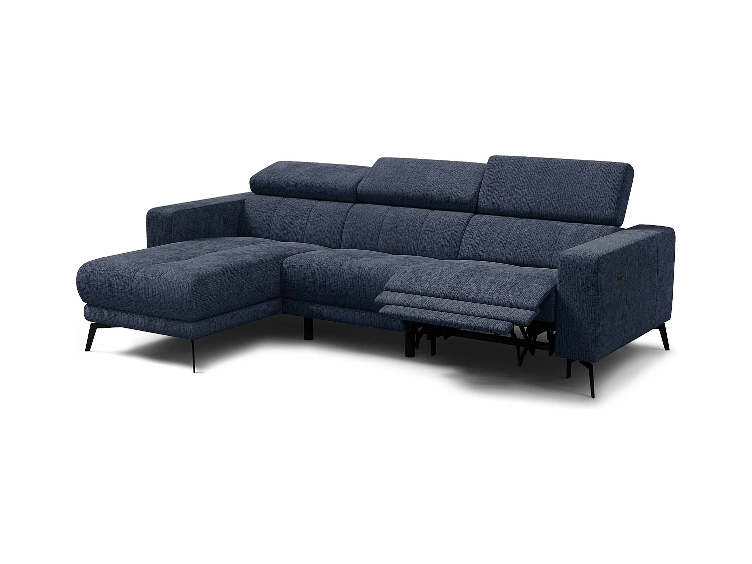 Canapé d'angle 4 places MORELLO avec 1 x Relax Zero Gravity, tissu bleu marine