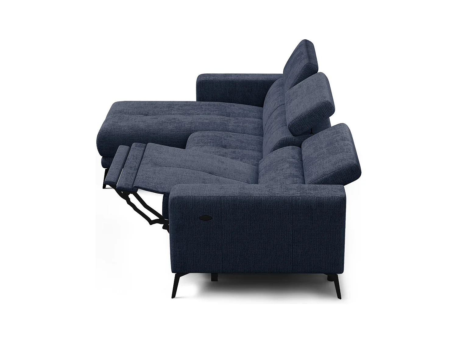 Canapé d'angle 4 places MORELLO avec 1 x Relax Zero Gravity, tissu bleu marine