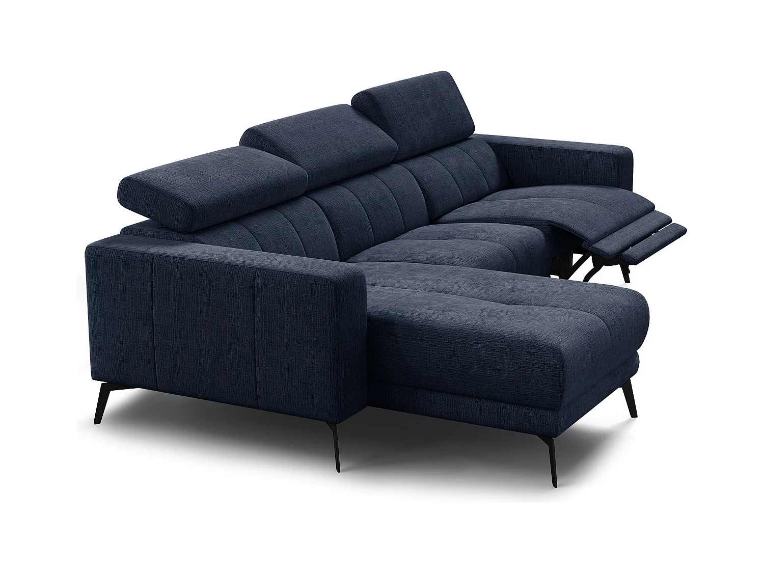 Canapé d'angle 4 places MORELLO avec 1 x Relax Zero Gravity, tissu bleu marine