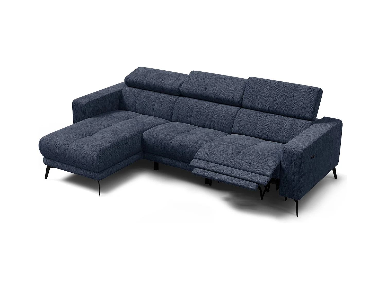 Canapé d'angle 4 places MORELLO avec 1 x Relax Zero Gravity, tissu bleu marine