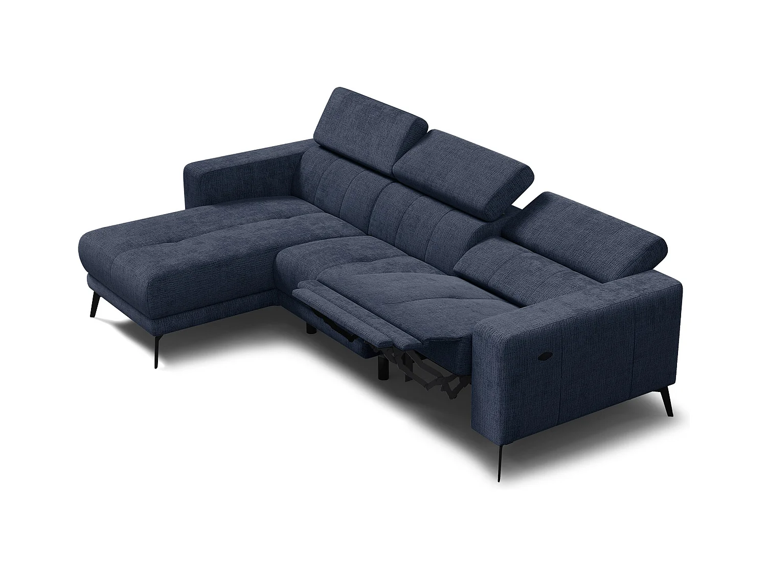 Canapé d'angle 4 places MORELLO avec 1 x Relax Zero Gravity, tissu bleu marine