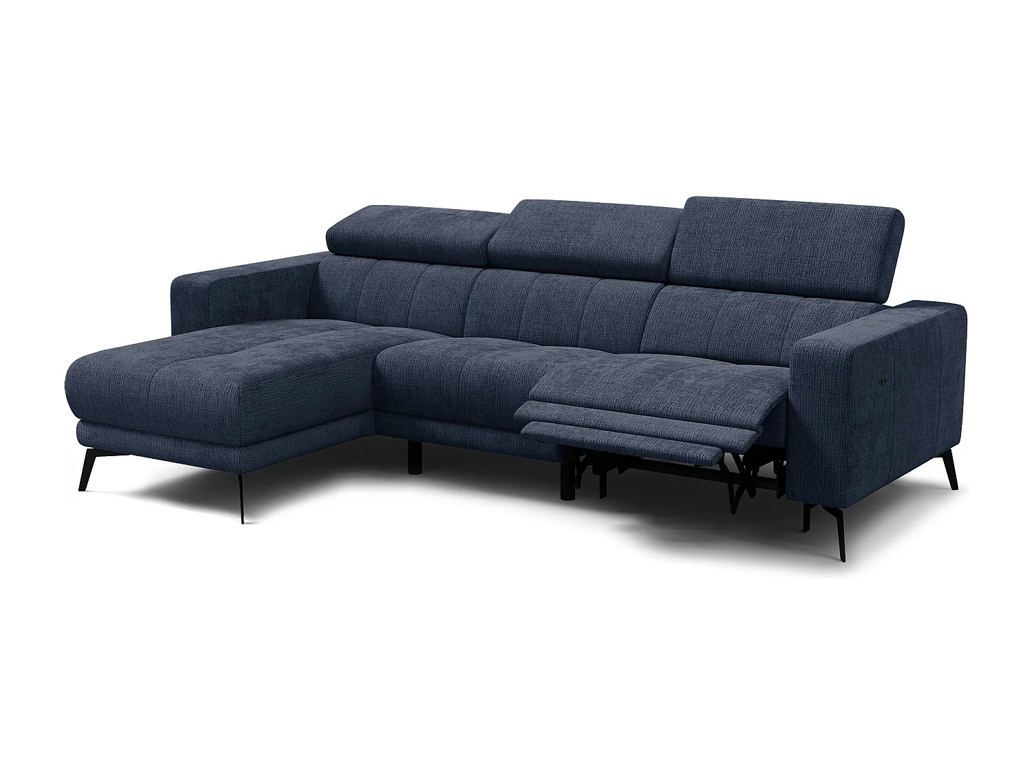 Canapé d'angle 4 places MORELLO avec 1 x Relax Zero Gravity, tissu bleu marine