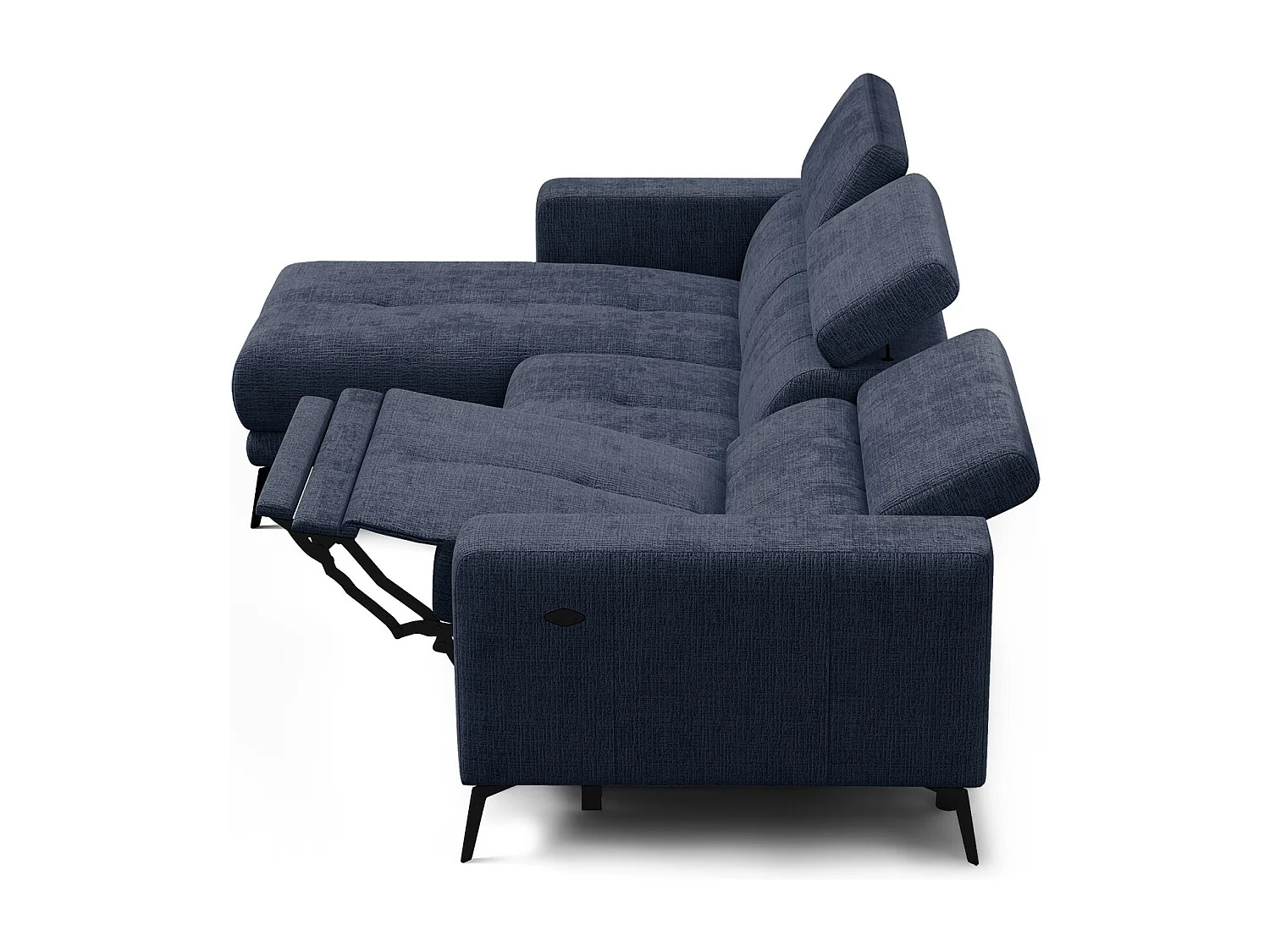 Canapé d'angle 4 places MORELLO avec 1 x Relax Zero Gravity, tissu bleu marine