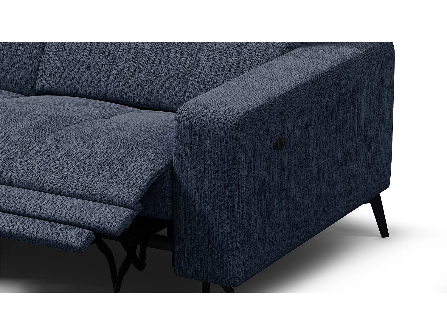 Canapé d'angle 4 places MORELLO avec 1 x Relax Zero Gravity, tissu bleu marine