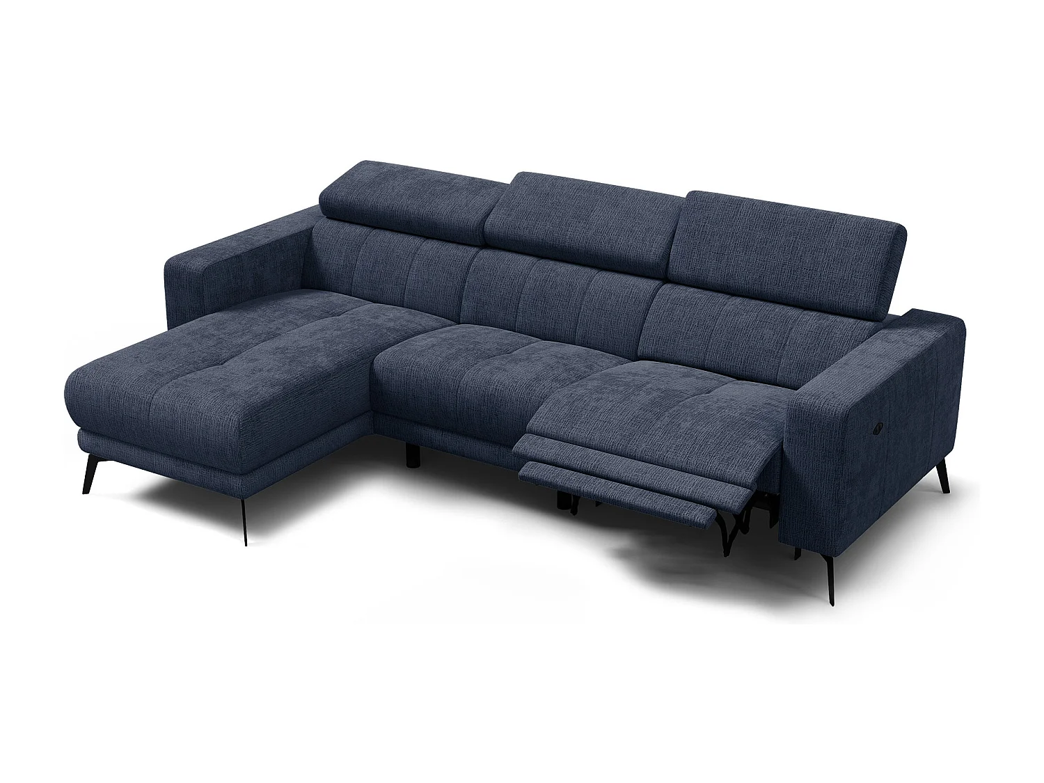 Canapé d'angle 4 places MORELLO avec 1 x Relax Zero Gravity, tissu bleu marine