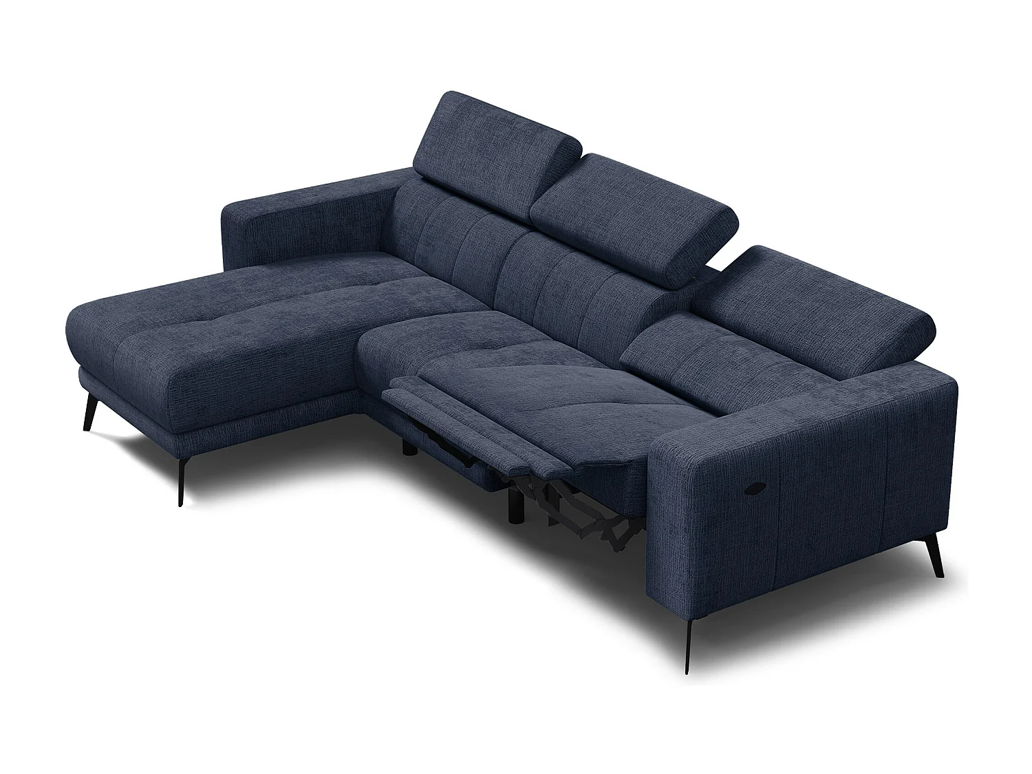 Canapé d'angle 4 places MORELLO avec 1 x Relax Zero Gravity, tissu bleu marine