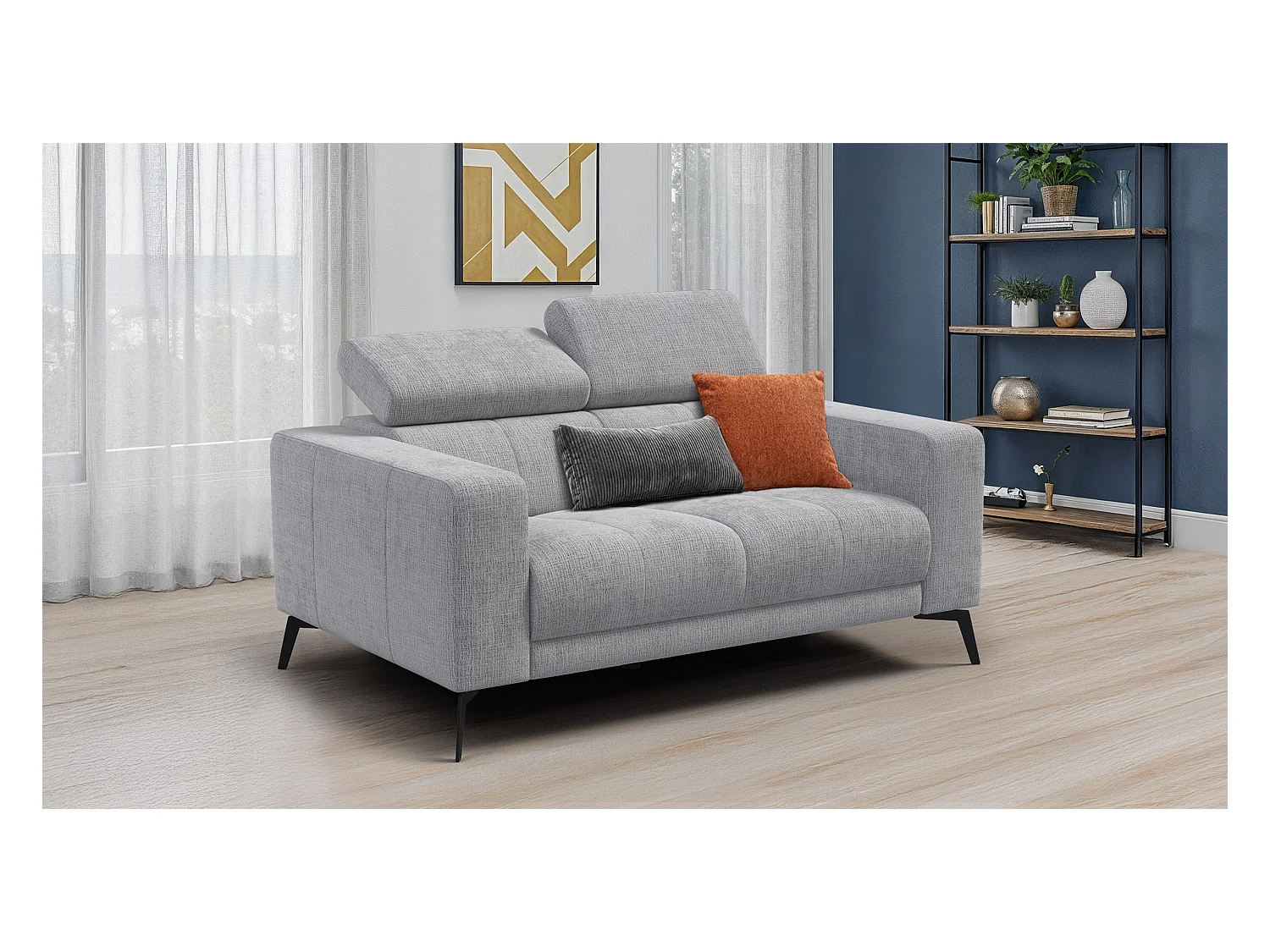 Canapé 2 places MORELLO, tissu gris clair