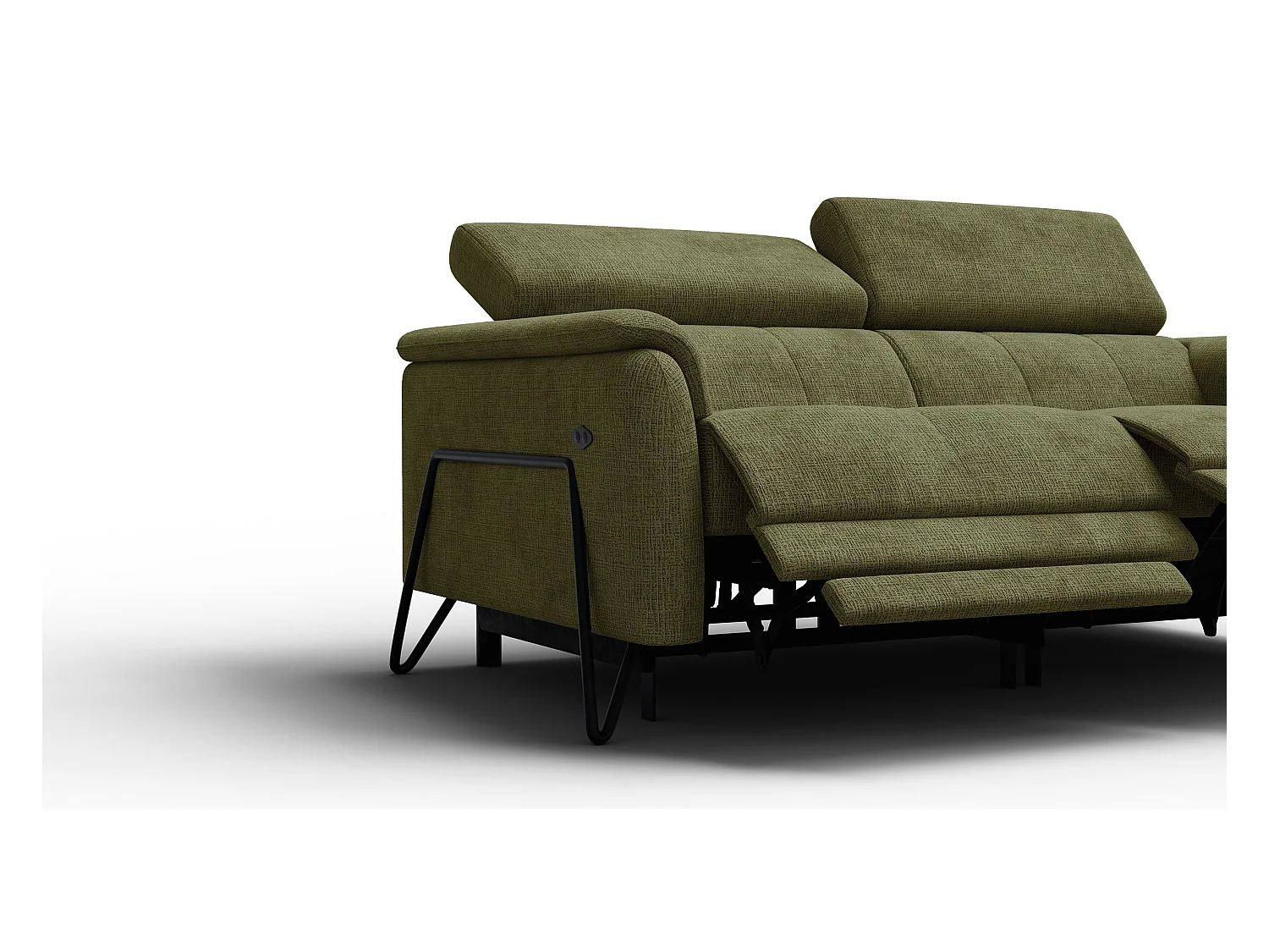 Canapé RODEN 3 places avec 2 Relax, tissu olive