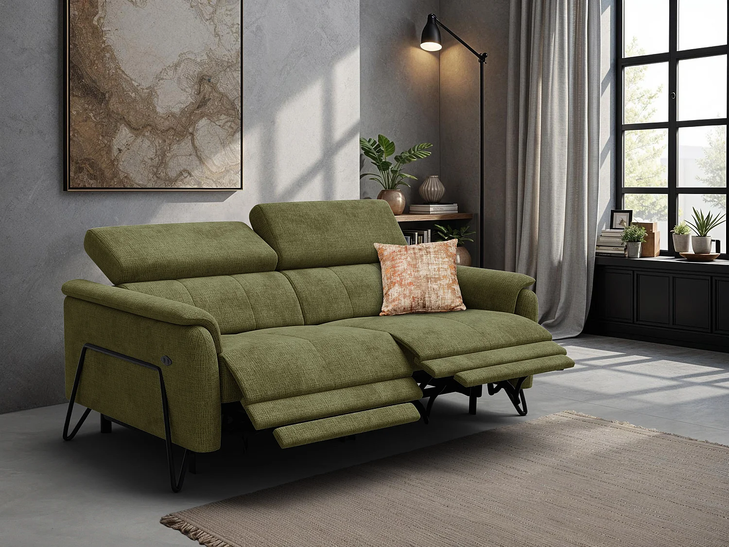 Relaxsofa 3-Sitzer RODEN, olive