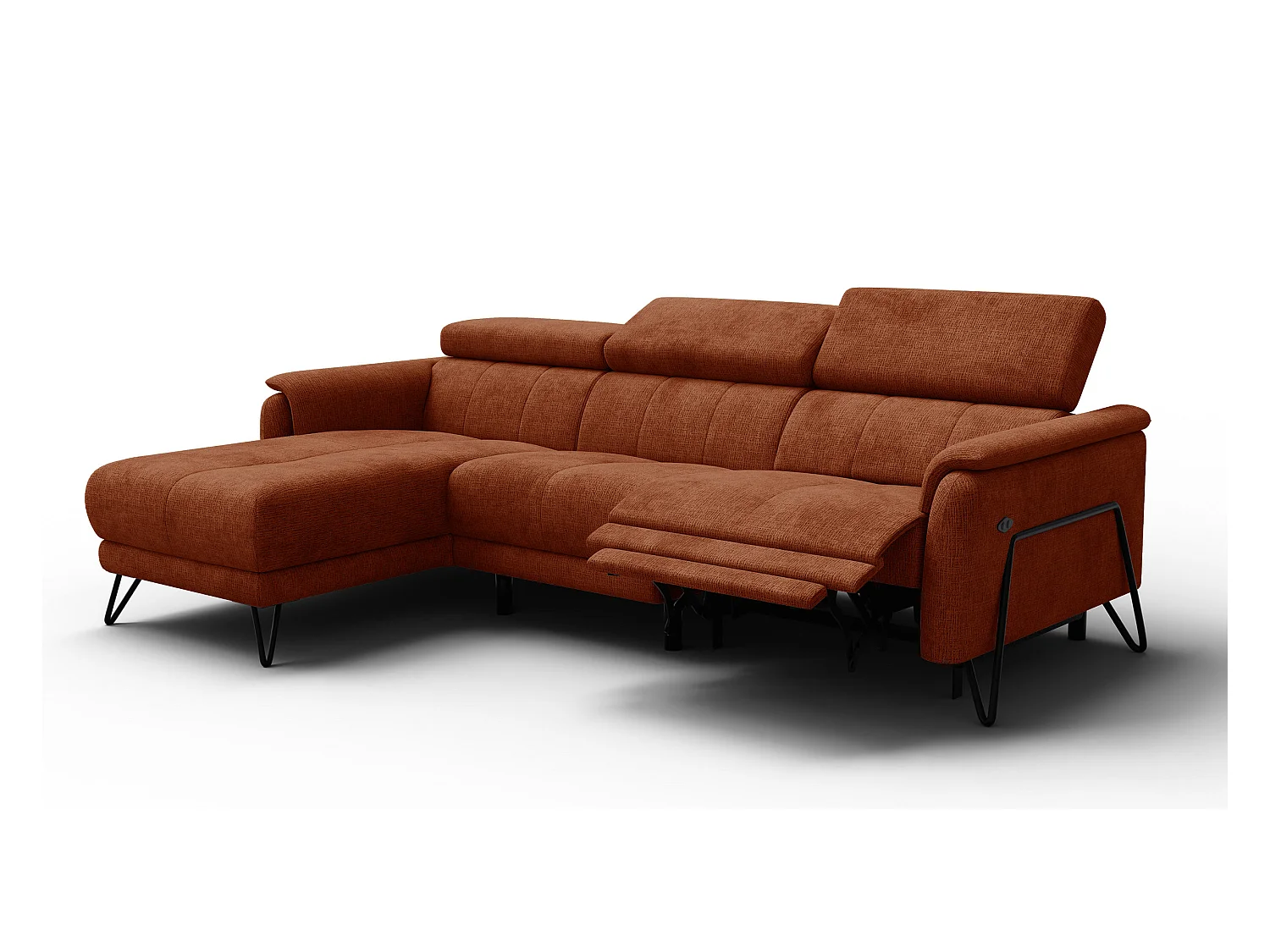 Canapé d'angle 4 places RODEN avec Relax, tissu orange foncé