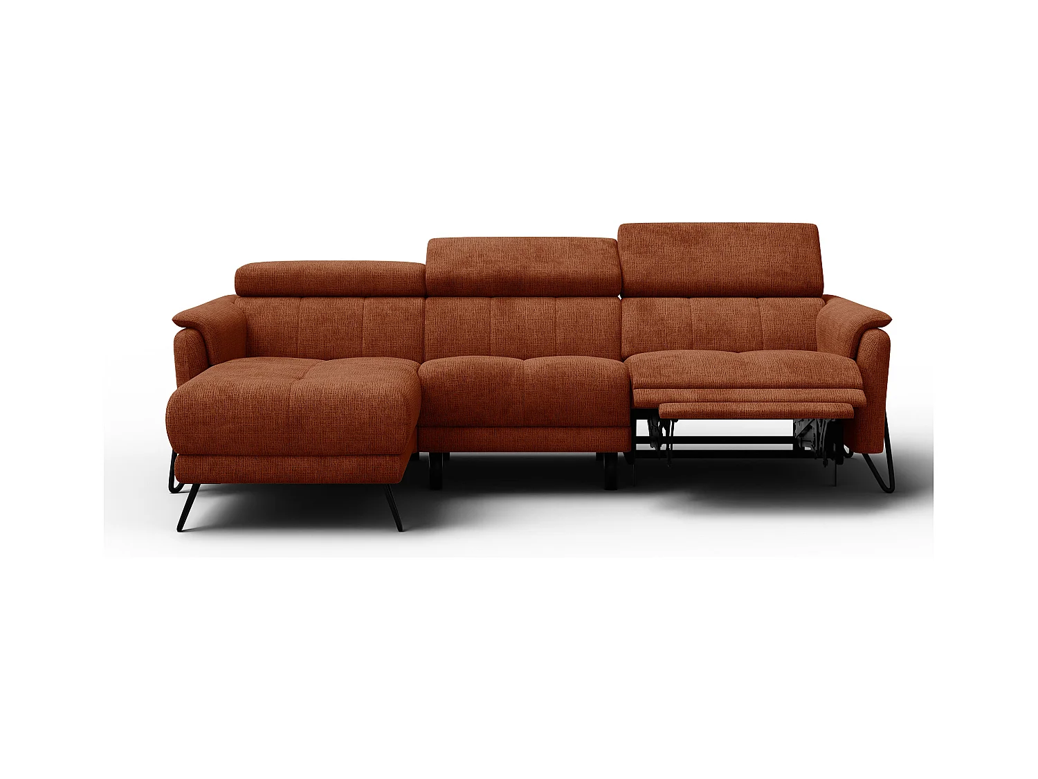 Canapé d'angle 4 places RODEN avec Relax, tissu orange foncé