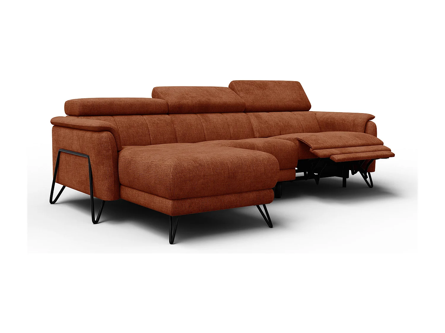 Canapé d'angle 4 places RODEN avec Relax, tissu orange foncé