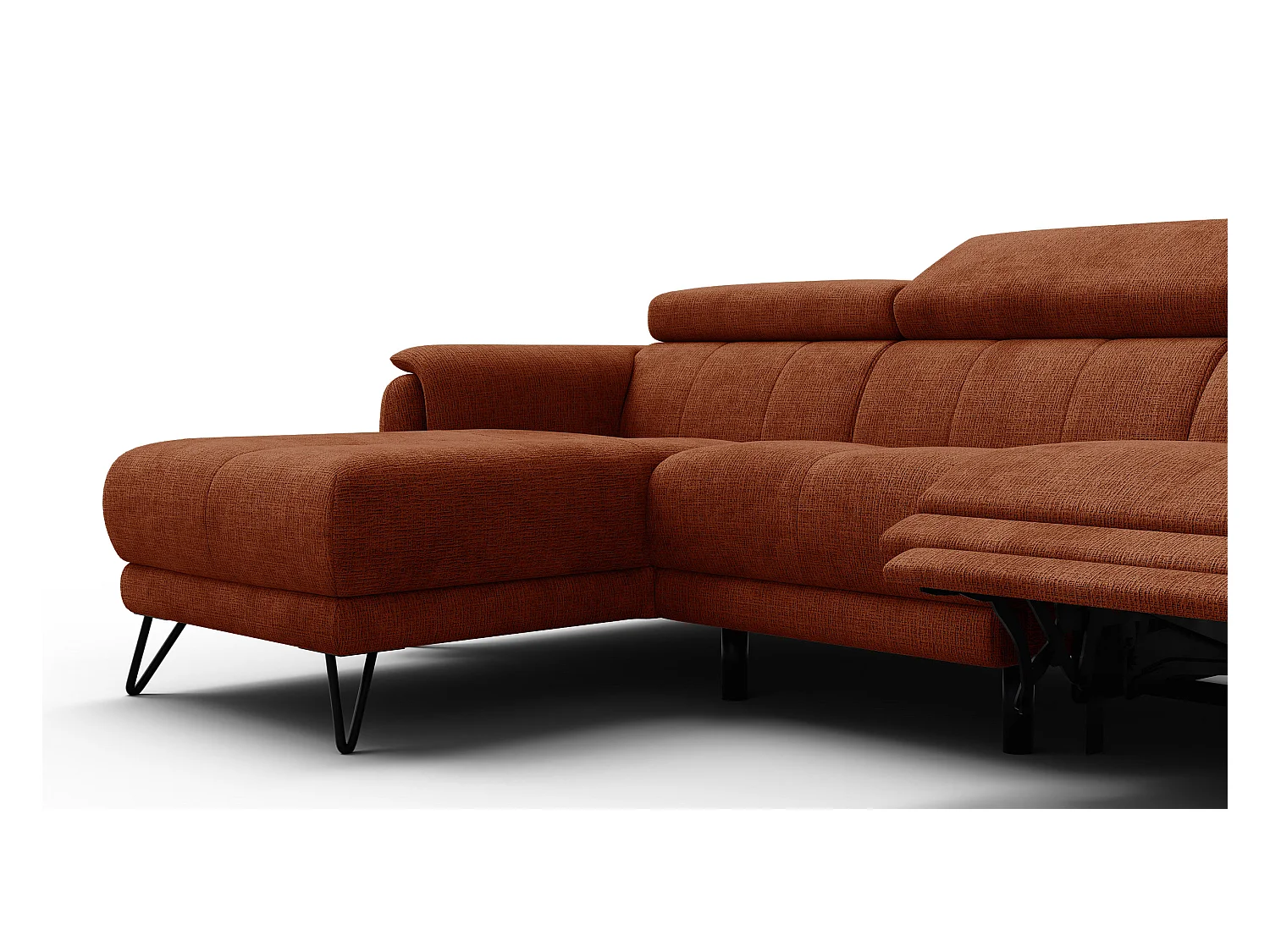 Canapé d'angle 4 places RODEN avec Relax, tissu orange foncé