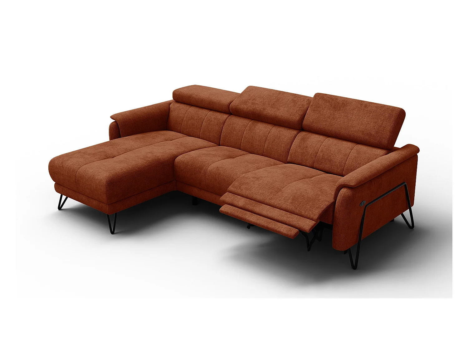 Canapé d'angle 4 places RODEN avec Relax, tissu orange foncé