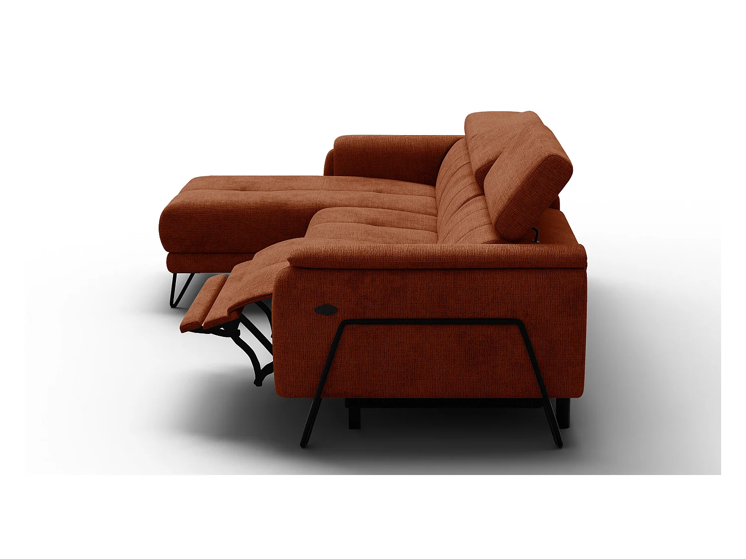 Canapé d'angle 4 places RODEN avec Relax, tissu orange foncé