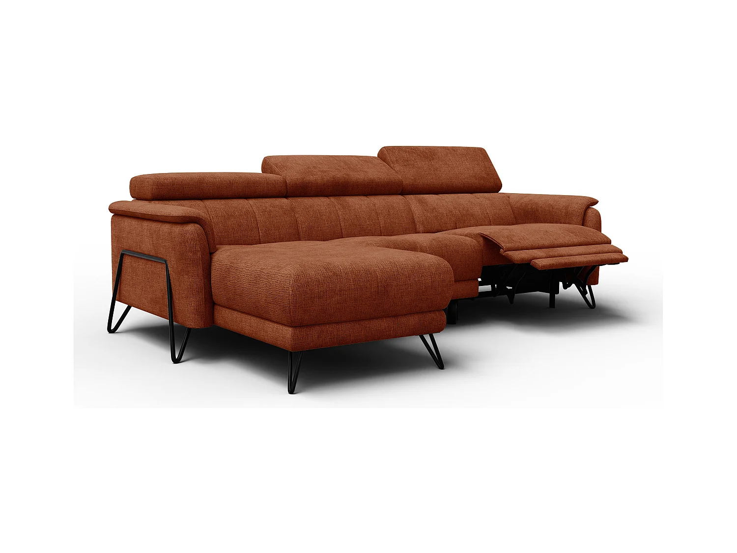 Canapé d'angle 4 places RODEN avec Relax, tissu orange foncé