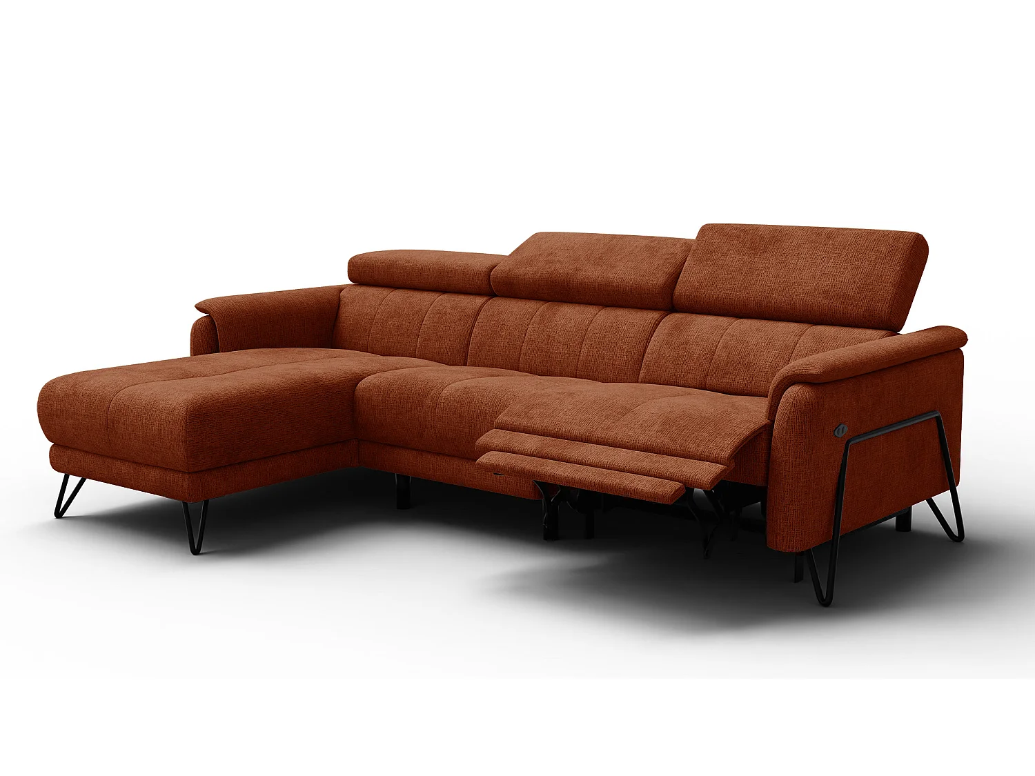 Canapé d'angle 4 places RODEN avec Relax, tissu orange foncé