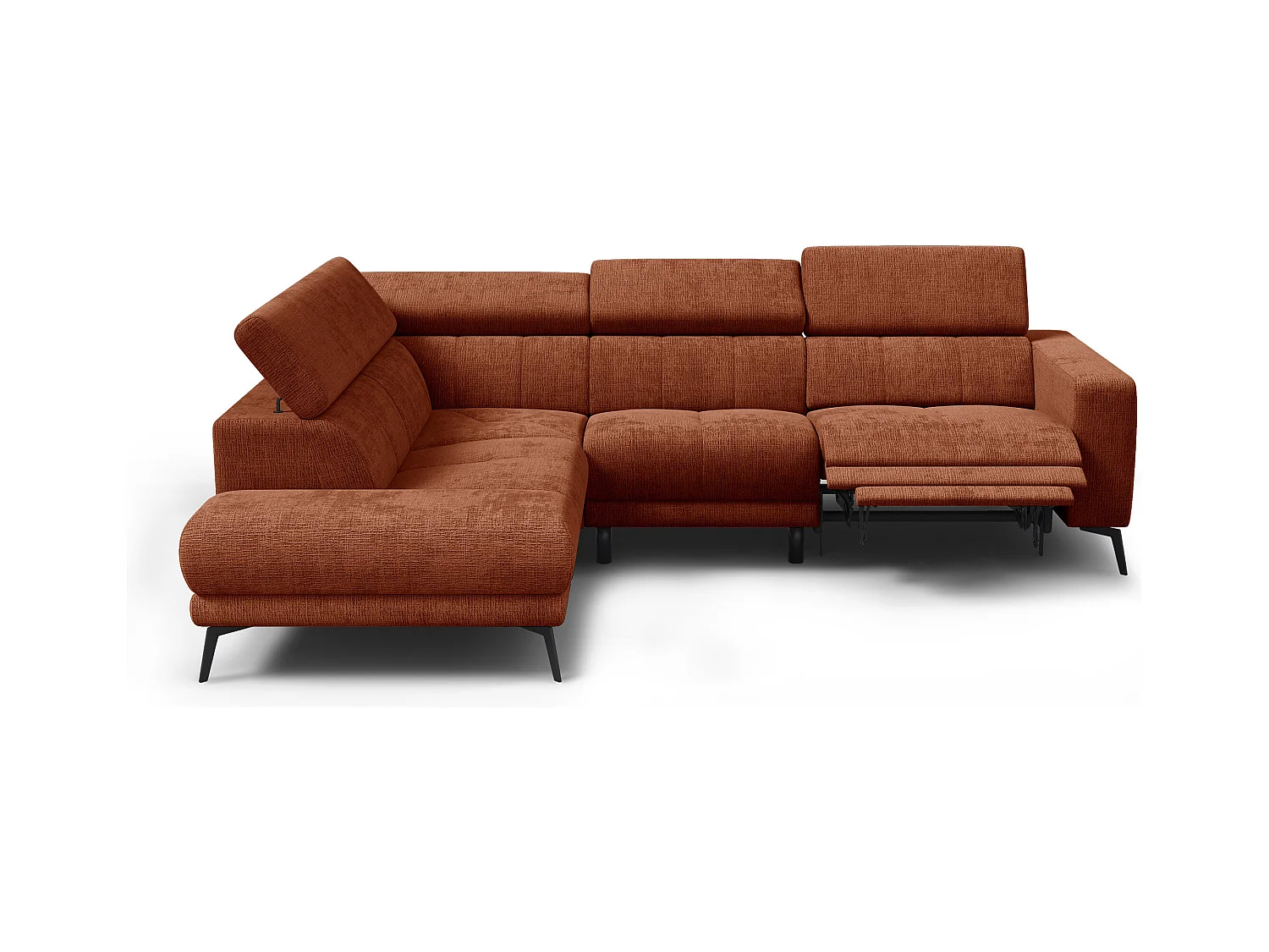 Canapé d'angle 5 places MORELLO avec 1 x Relax Zero Gravity, tissu orange foncé