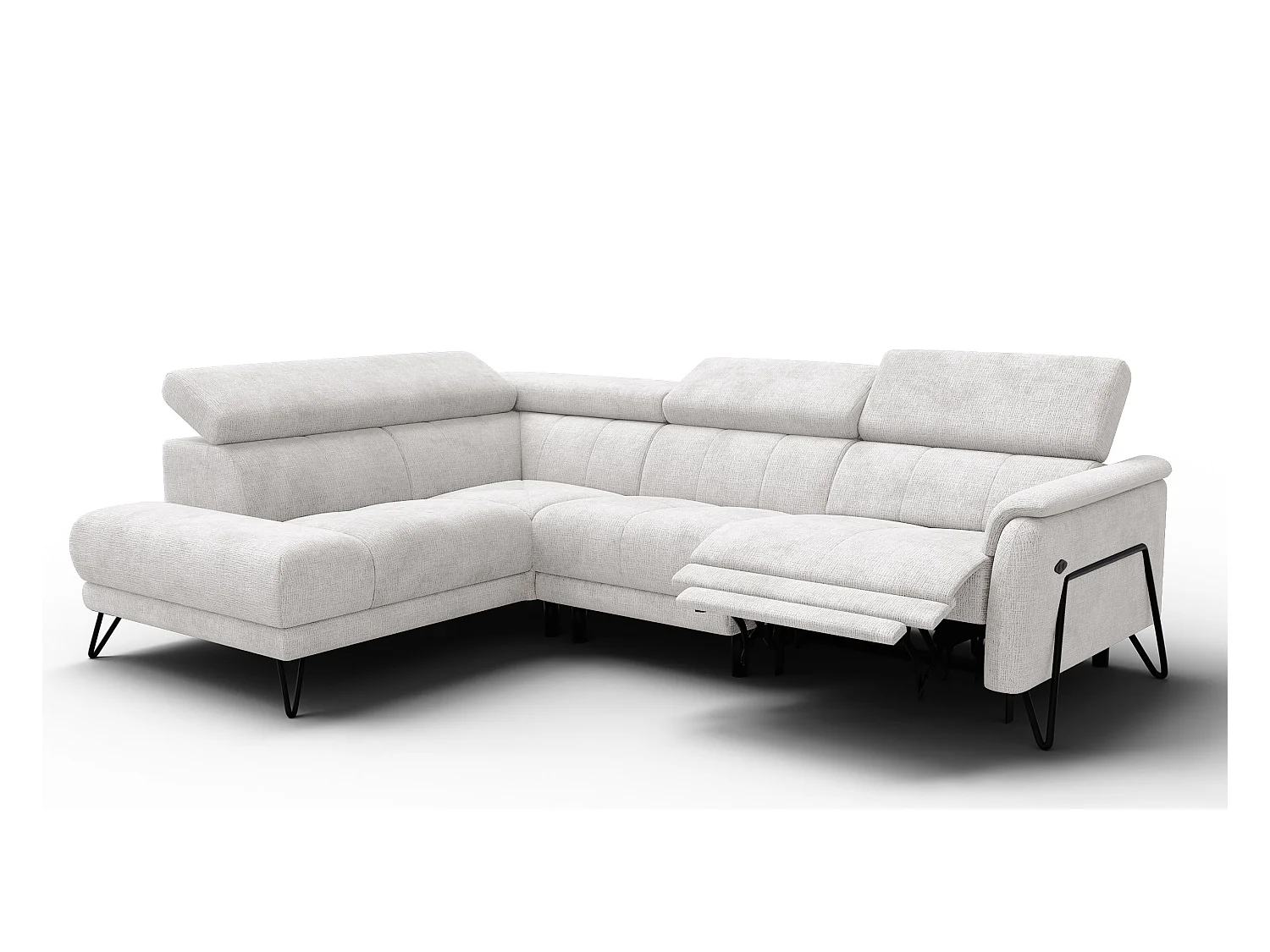 Canapé d'angle 5 places RODEN avec Relax, tissu crème