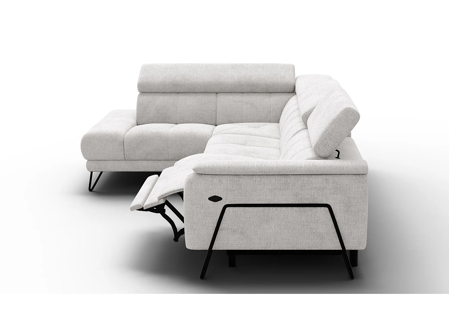 Canapé d'angle 5 places RODEN avec Relax, tissu crème