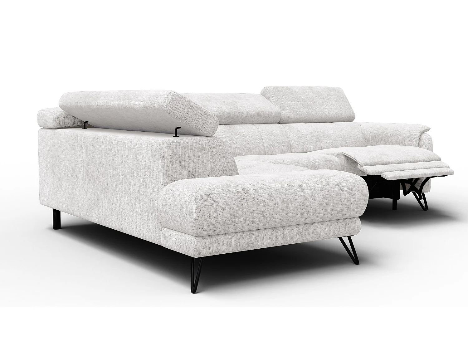 Canapé d'angle 5 places RODEN avec Relax, tissu crème