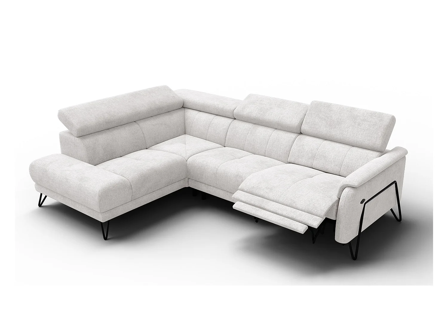 Canapé d'angle 5 places RODEN avec Relax, tissu crème