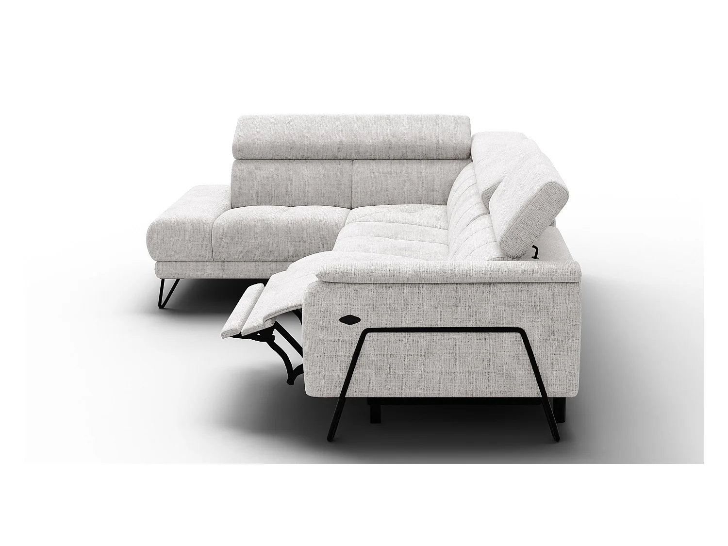 Canapé d'angle 5 places RODEN avec Relax, tissu crème