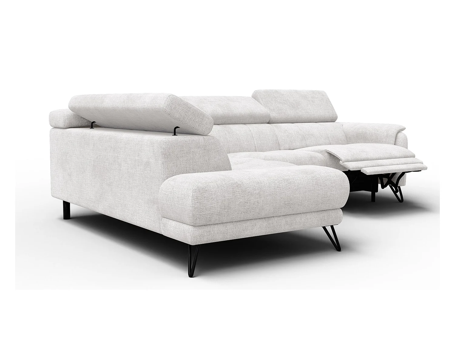 Canapé d'angle 5 places RODEN avec Relax, tissu crème