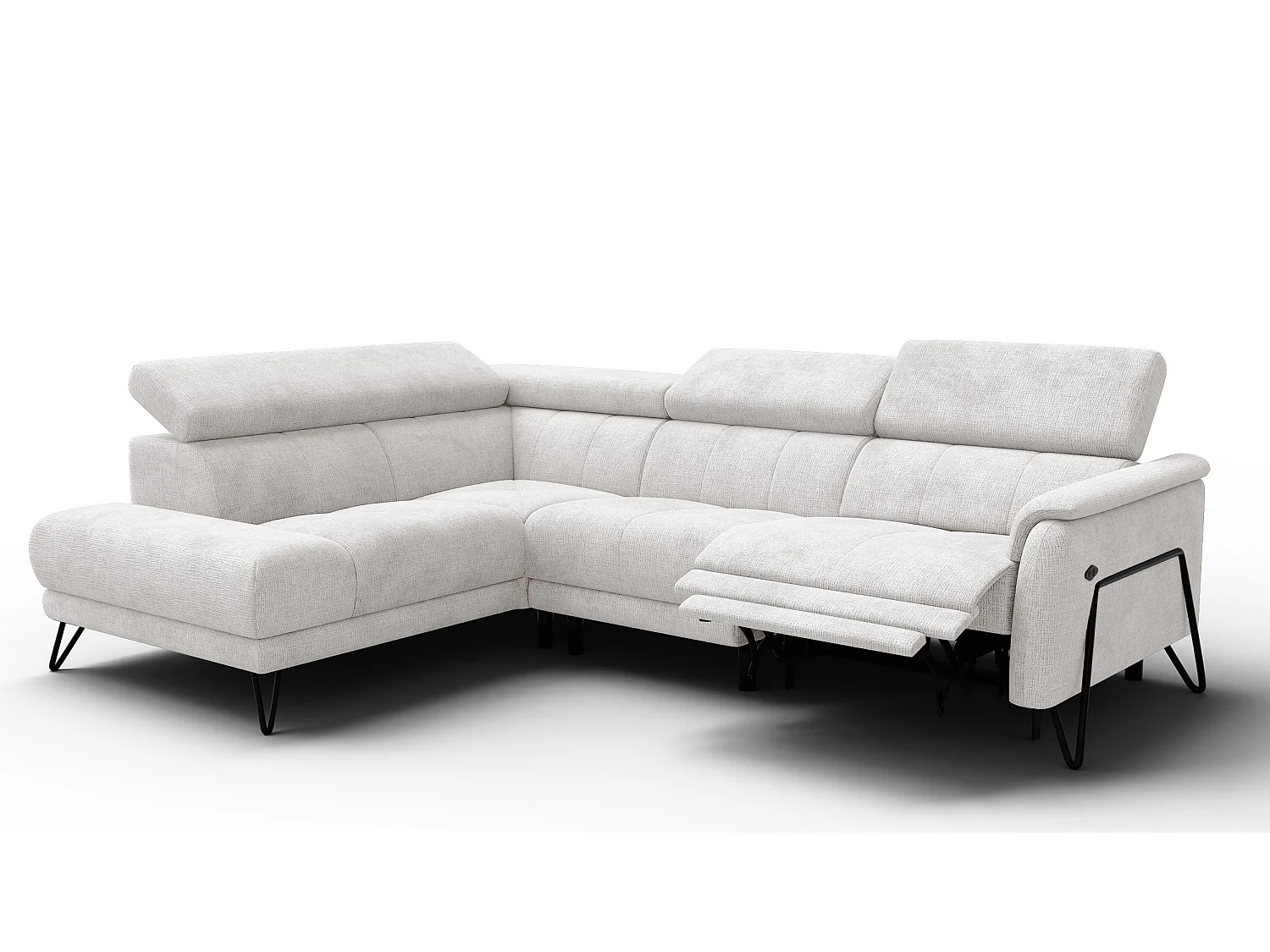 Canapé d'angle 5 places RODEN avec Relax, tissu crème