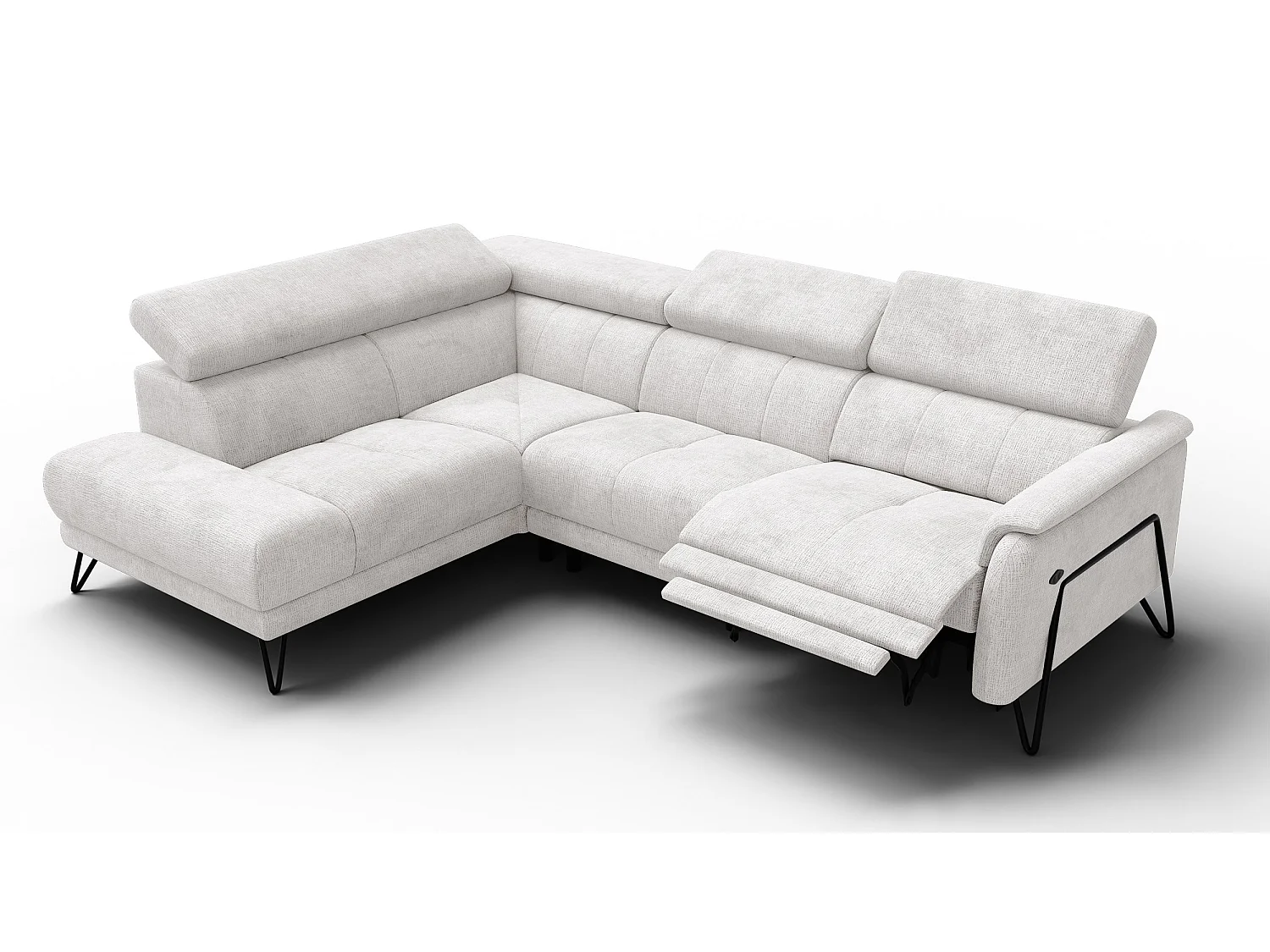 Canapé d'angle 5 places RODEN avec Relax, tissu crème