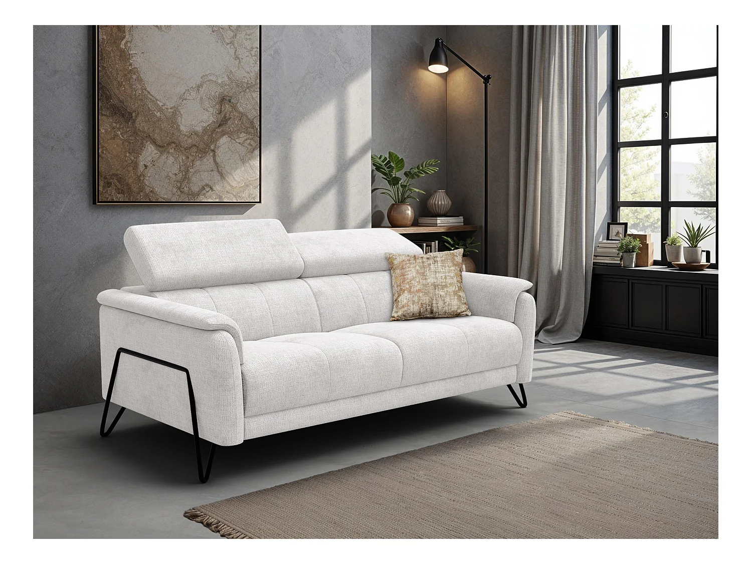 Canapé 3 places RODEN, tissu crème