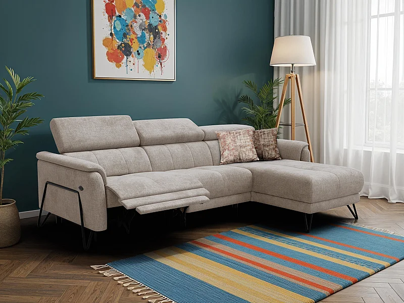 Canapé d'angle 4 places RODEN avec Relax, tissu beige