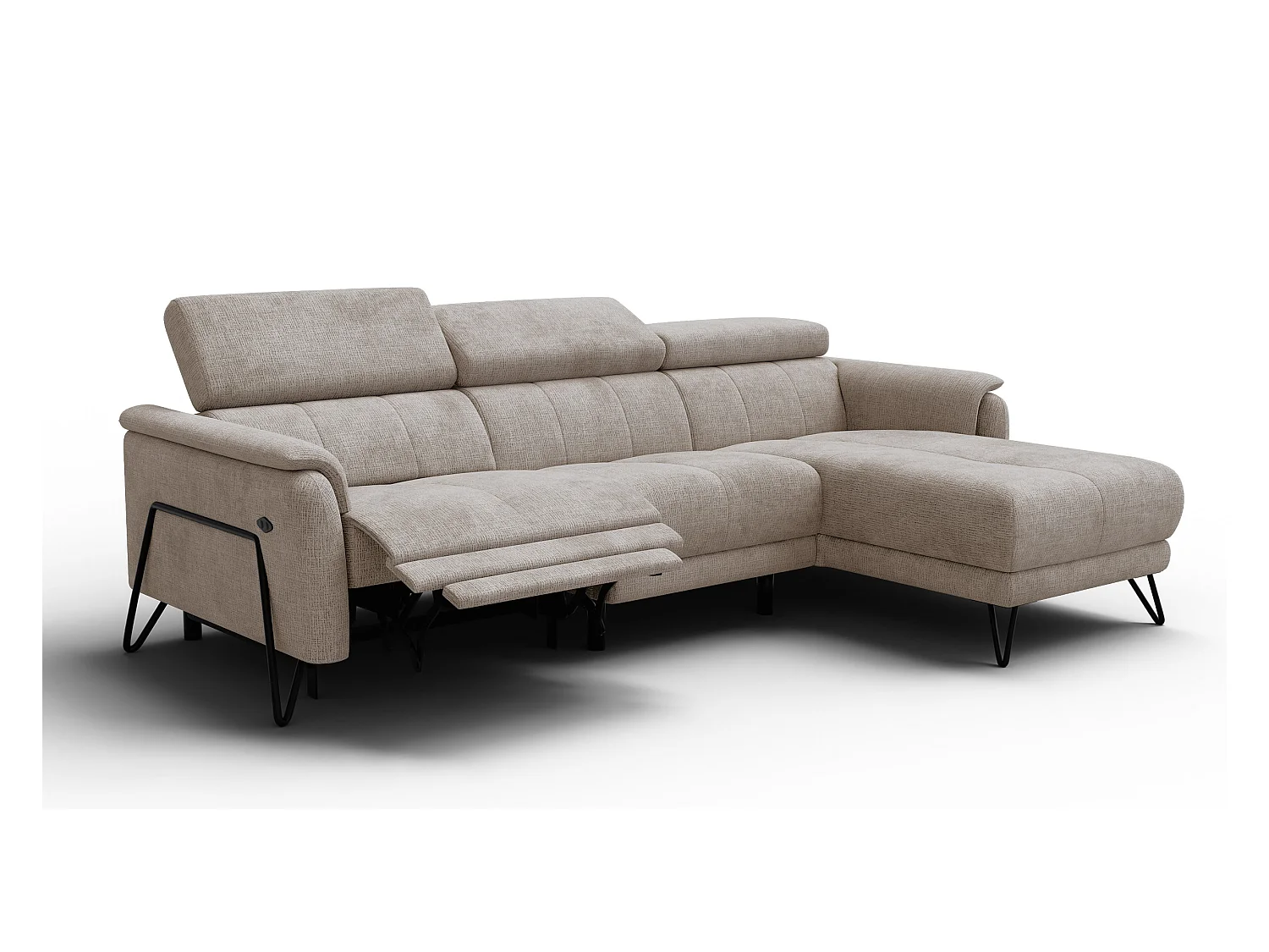 Canapé d'angle 4 places RODEN avec Relax, tissu beige