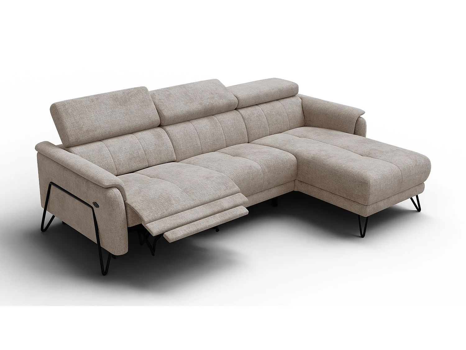 Canapé d'angle 4 places RODEN avec Relax, tissu beige