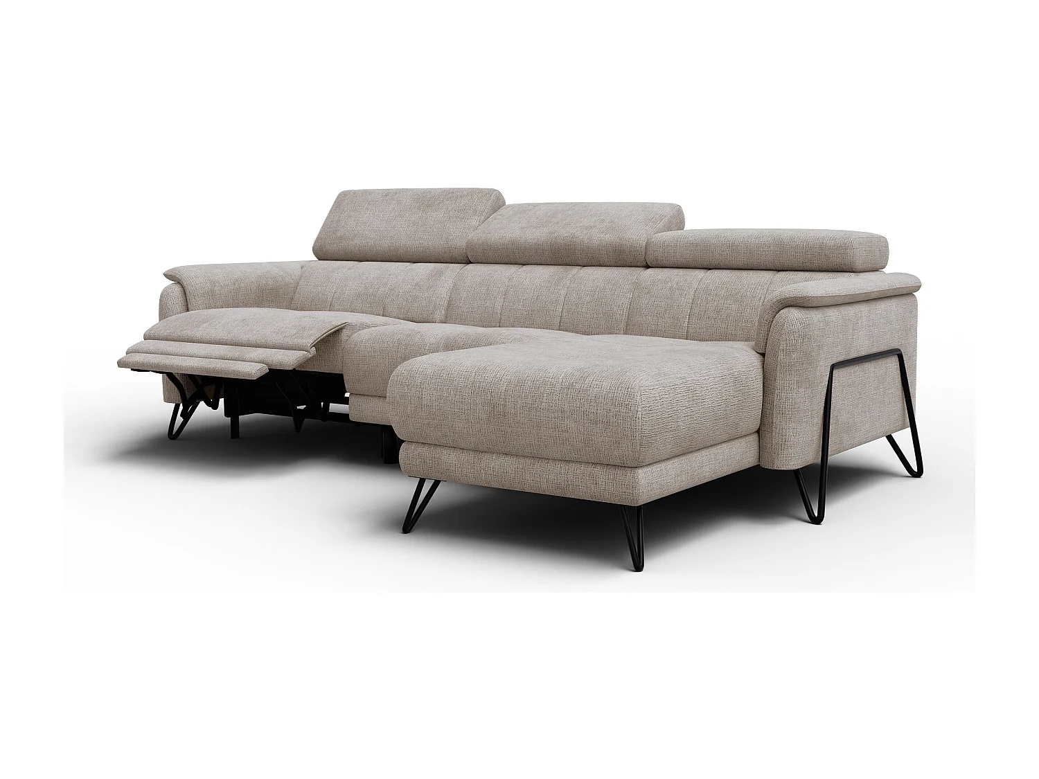 Canapé d'angle 4 places RODEN avec Relax, tissu beige