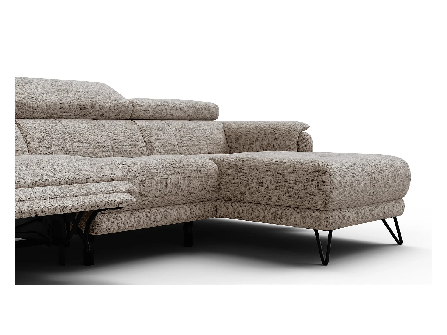 Canapé d'angle 4 places RODEN avec Relax, tissu beige