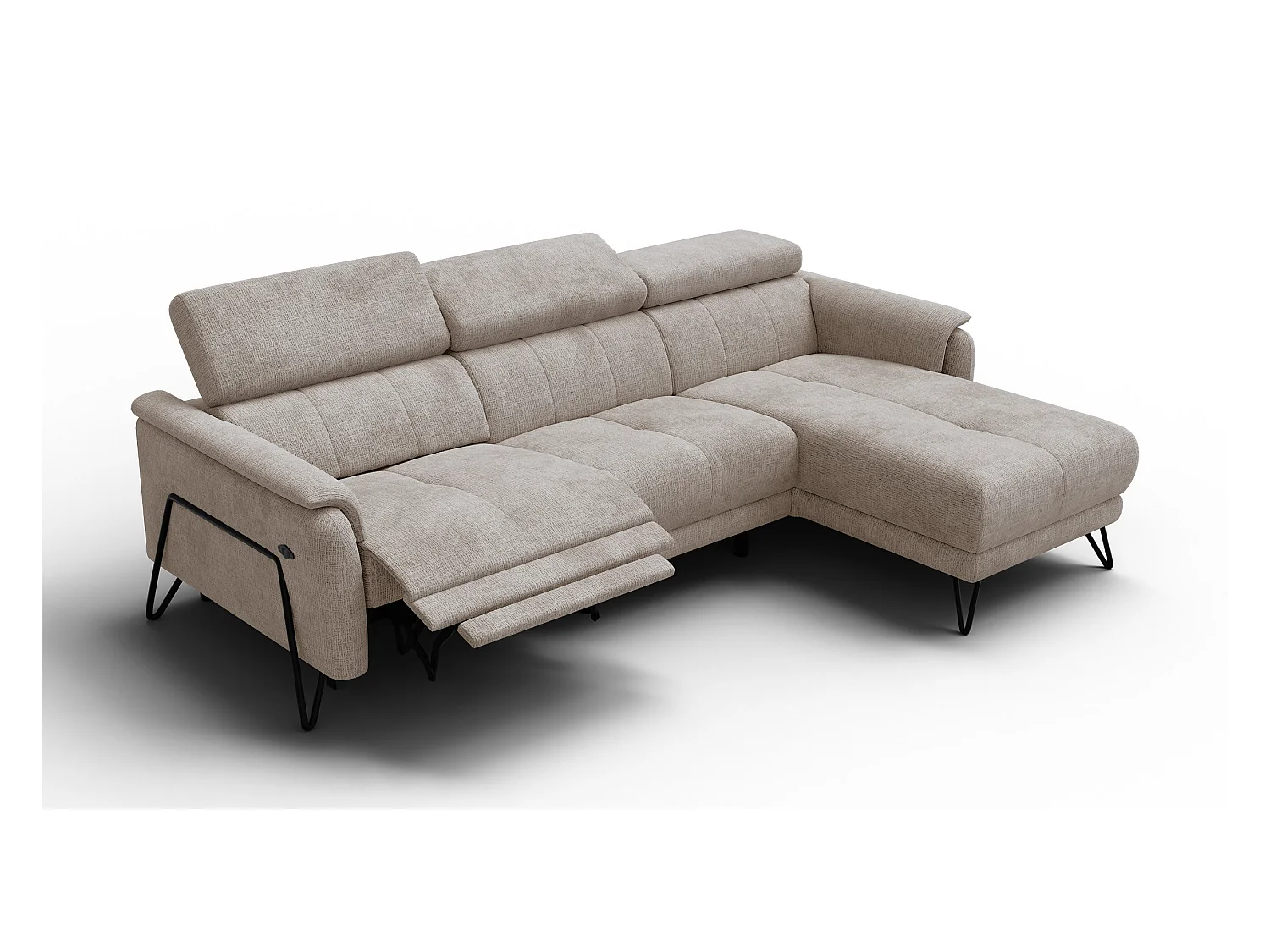 Canapé d'angle 4 places RODEN avec Relax, tissu beige