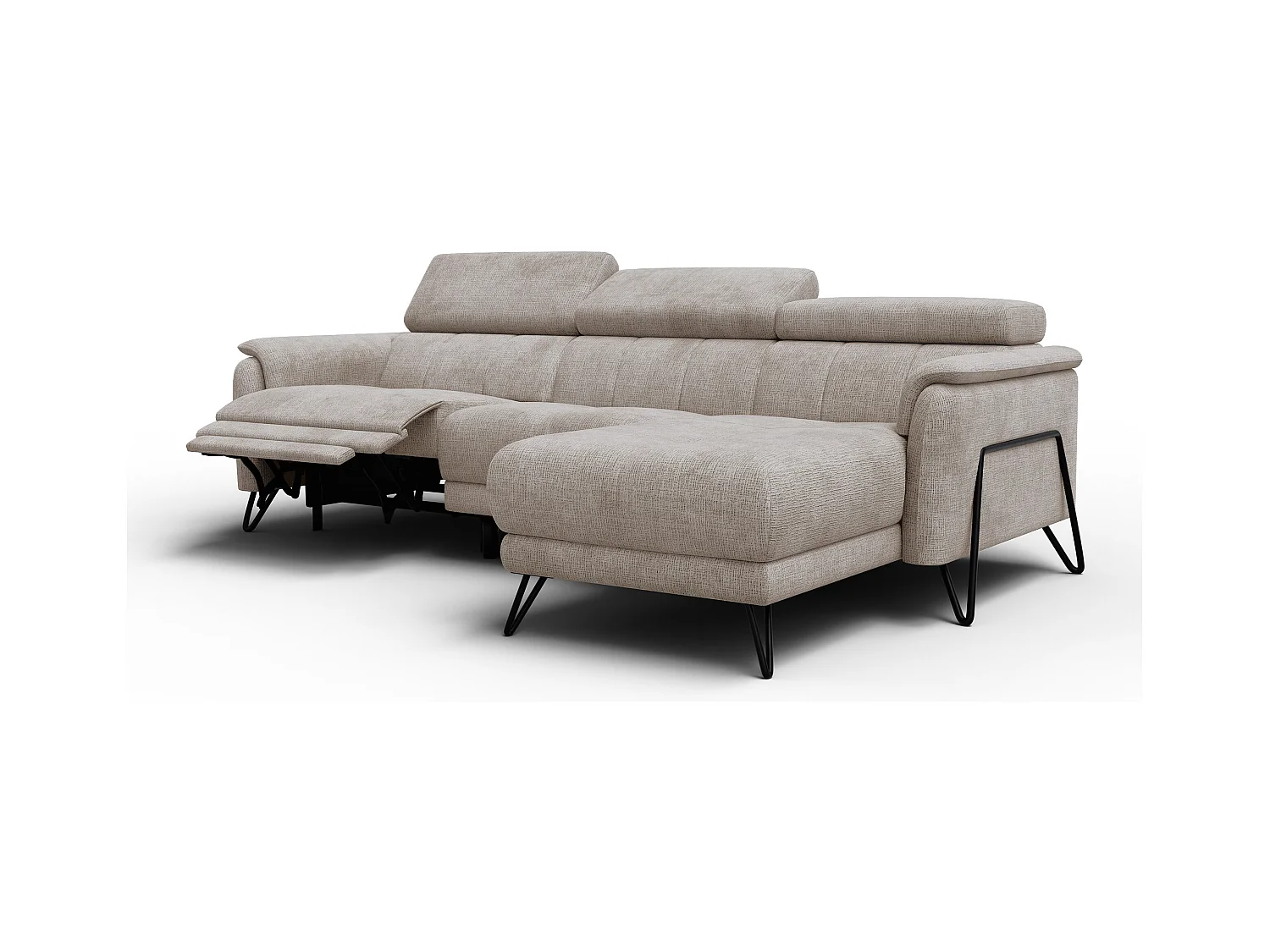 Canapé d'angle 4 places RODEN avec Relax, tissu beige