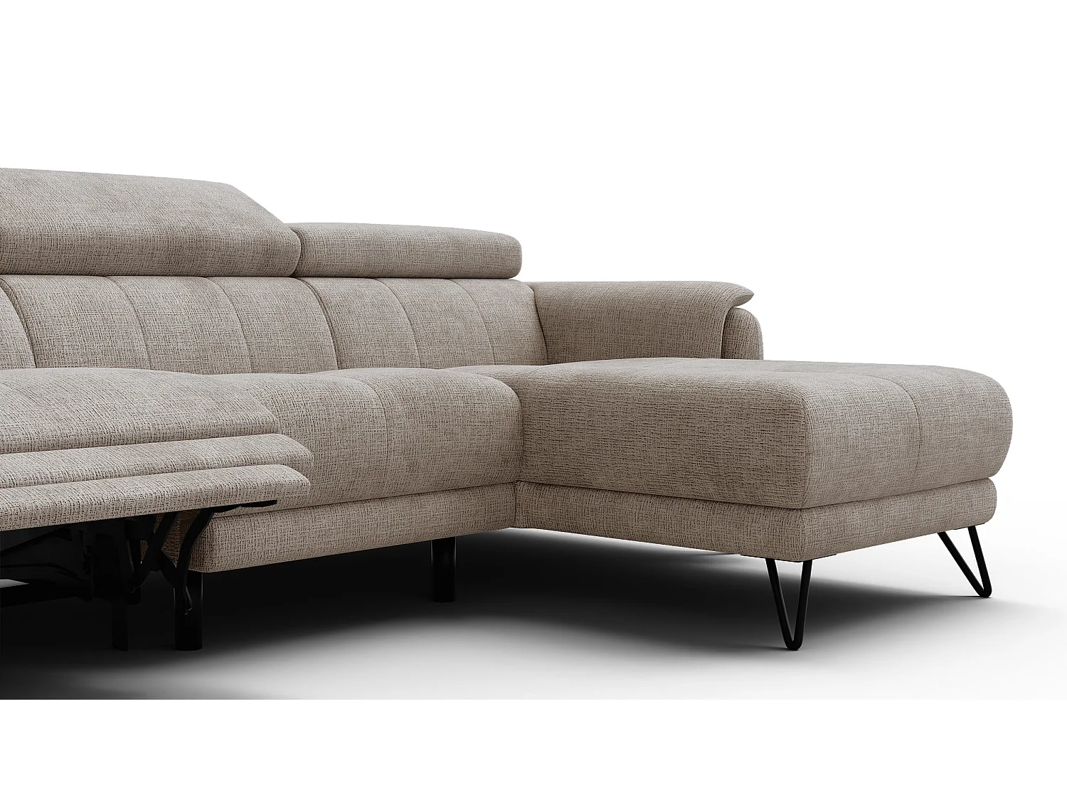 Canapé d'angle 4 places RODEN avec Relax, tissu beige