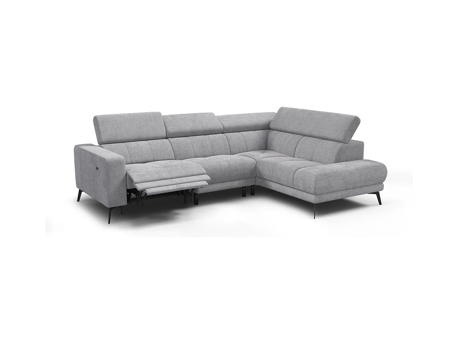 Canapé d'angle 5 places MORELLO avec 1 x Relax Zero Gravity, tissu gris clair